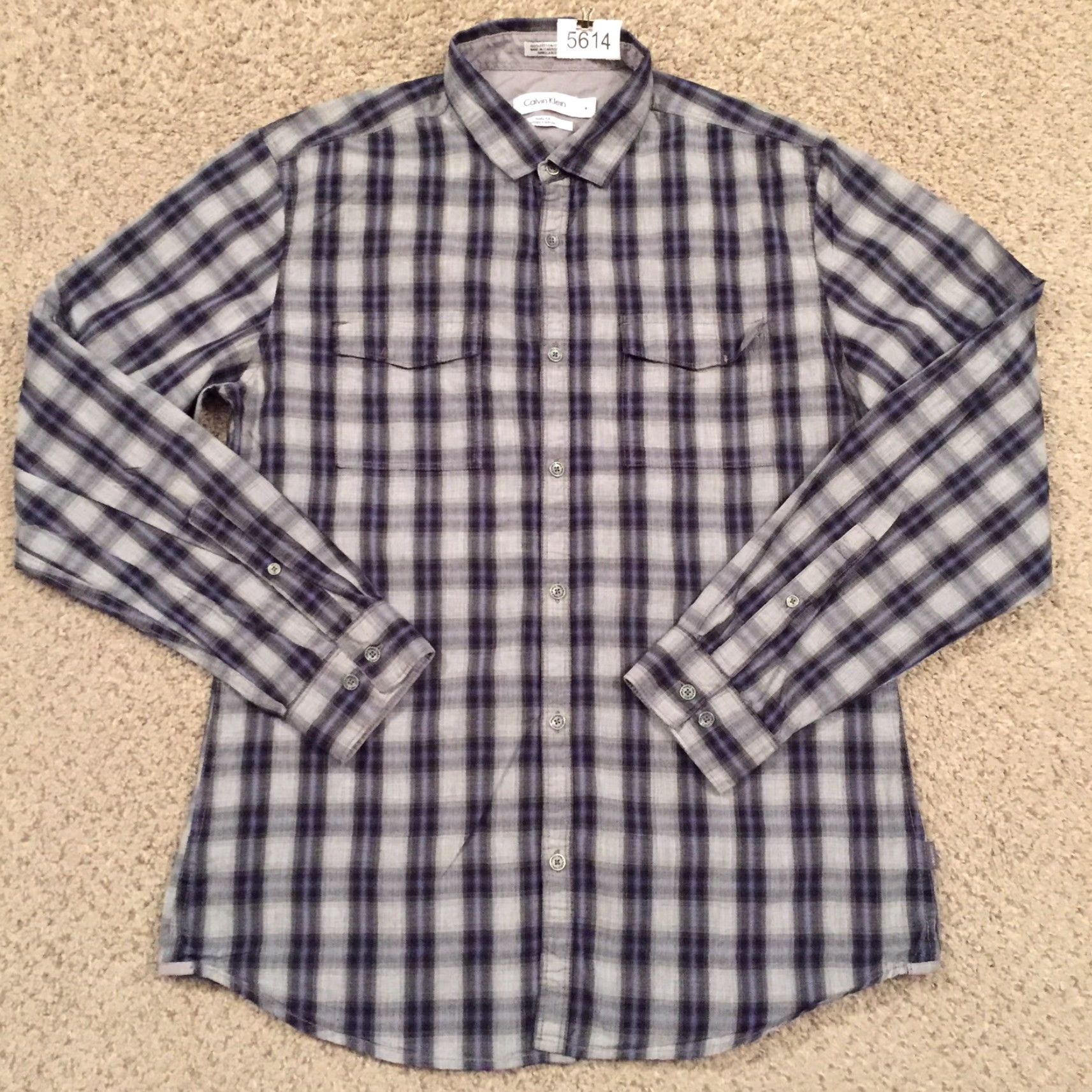Calvin Klein Calvin Klein Shirt Mens Medium Gray Blue Plaid Roll Tab Long Sleeve Button Up Size US M / EU 48-50 / 2 - 2 Thumbnail