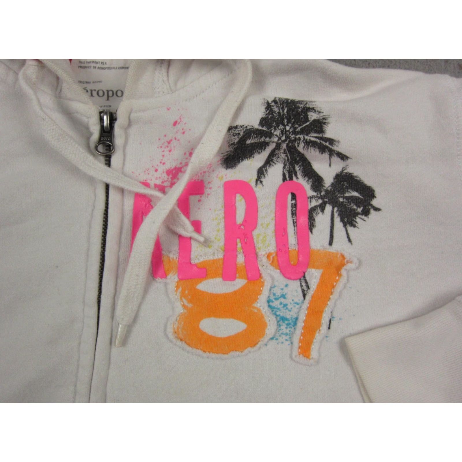 Vintage Aéropostale Hoodie Womens XL White Full Zip Palm Trees Sweatshirt Size XL / US 12-14 / IT 48-50 - 3 Thumbnail
