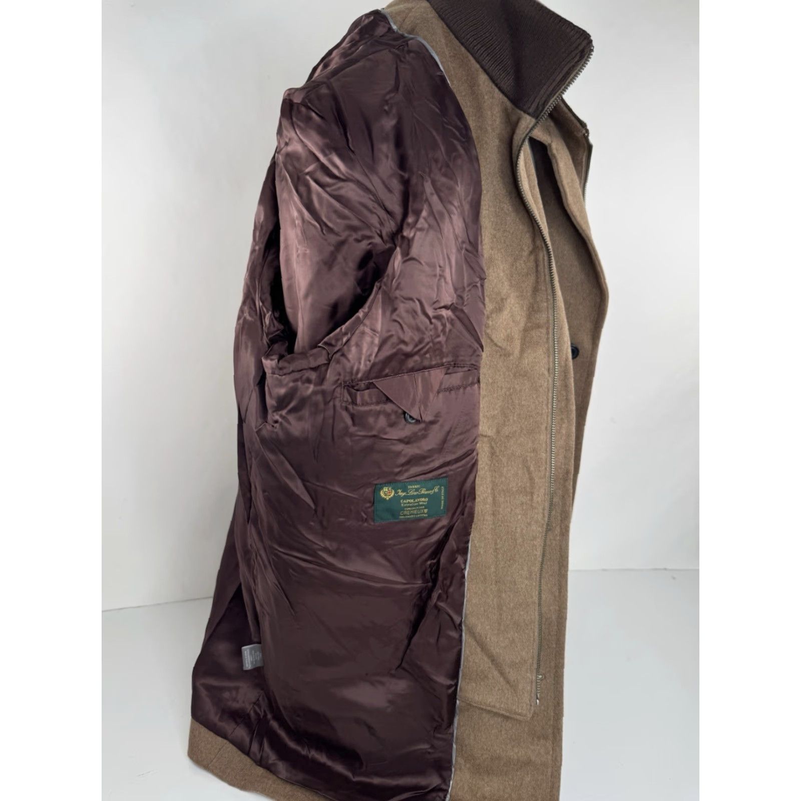 Cremieux DANIEL CREMIEUX / LORO PIANA Wool Zip L Jacket - Brown, 34" Length, Men's Blazer / Overcoat Jacket EXCELLENT Size 42R - 7 Thumbnail