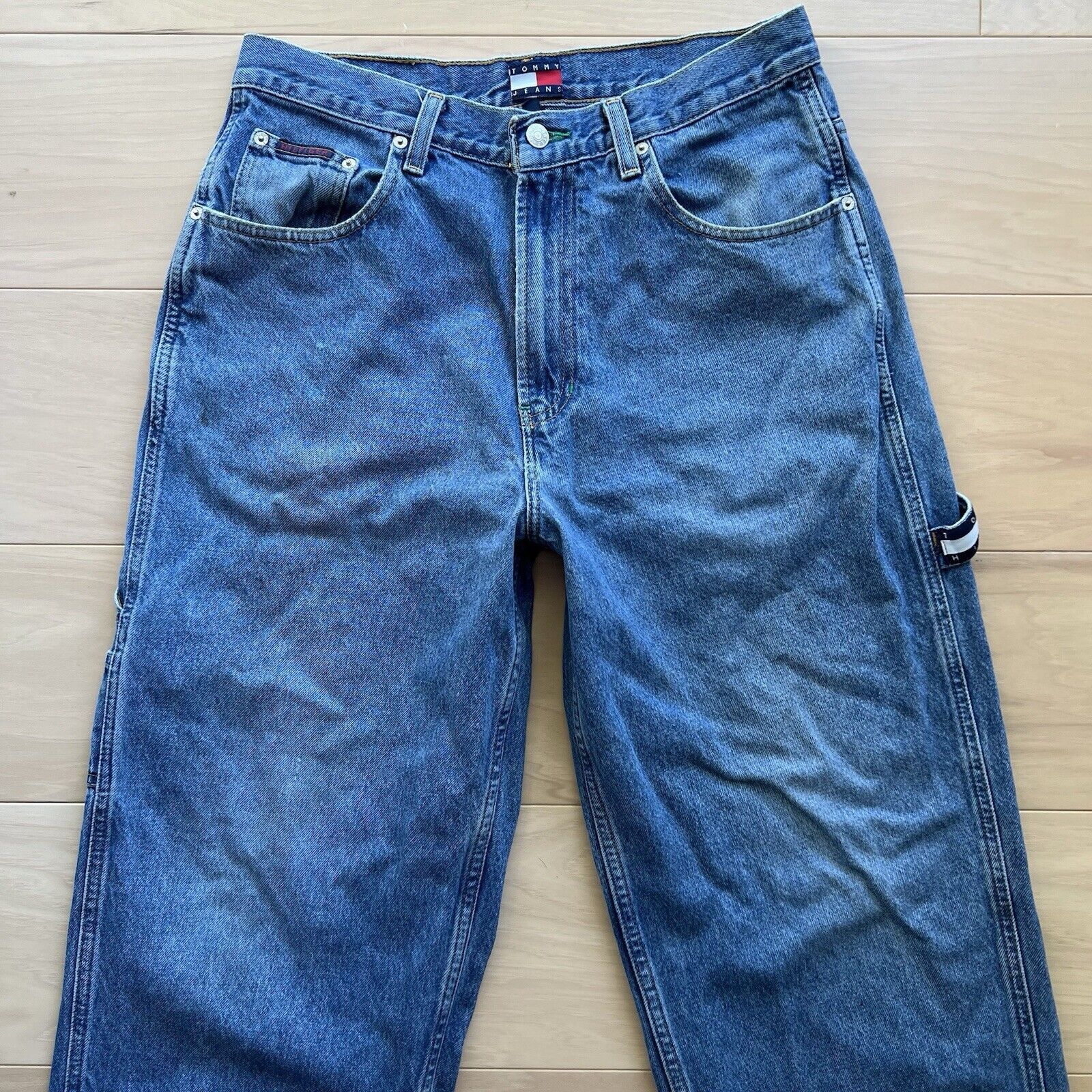 Tommy Hilfiger × Vintage Vintage Tommy Hilfiger Carpenter Jeans 31x28 Blue 90s Baggy Size US 31 - 3 Thumbnail