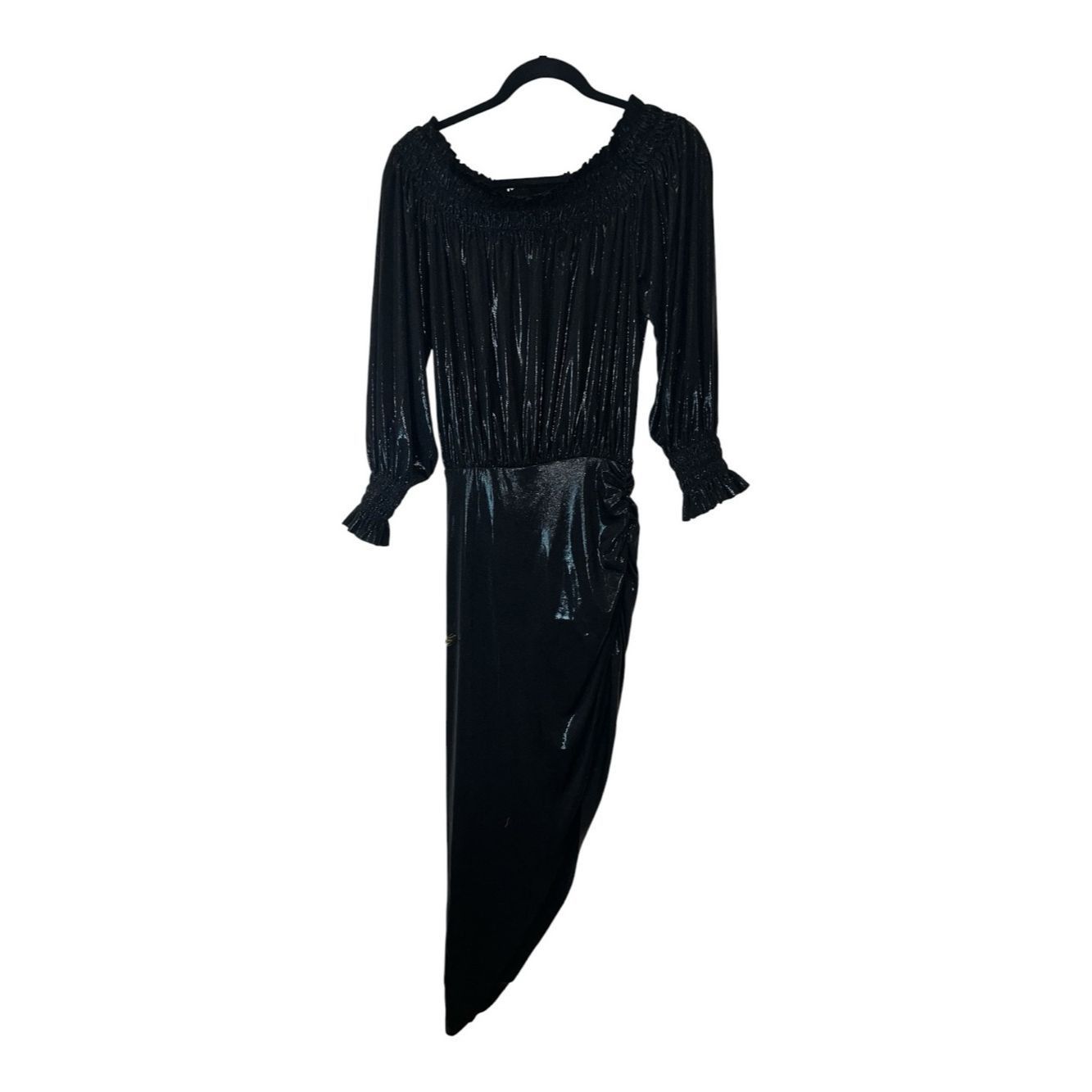 Norma Kamali Norma Kamali Long Sleeve Peasant Side Drape Gown Black Meta Size XS / US 0-2 / IT 36-38 - 3 Thumbnail