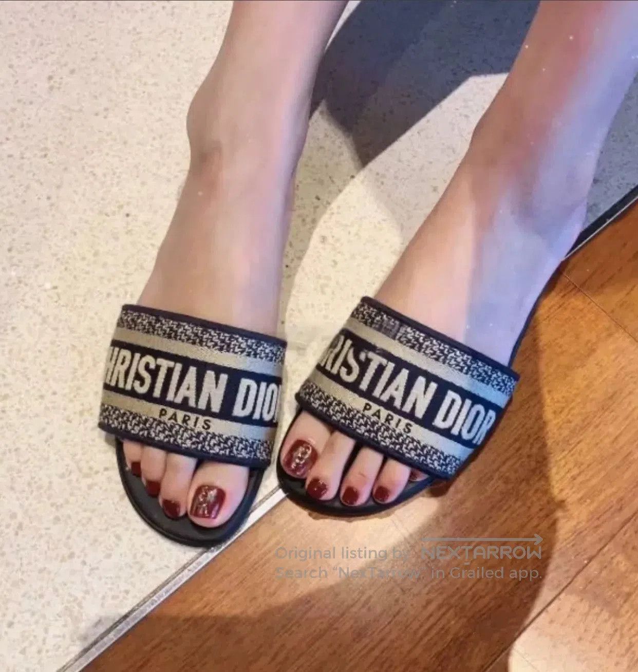 Dior christian dior navy embroidered flat sandals. Size US 6 / IT 36 - 9 Thumbnail