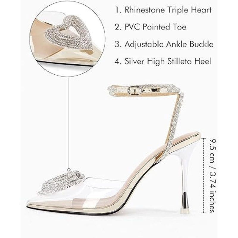 Other Coutgo Women's 8 Silver Sparkle Heart Closed Toe Heels Size US 8 / IT 38 - 2 Thumbnail