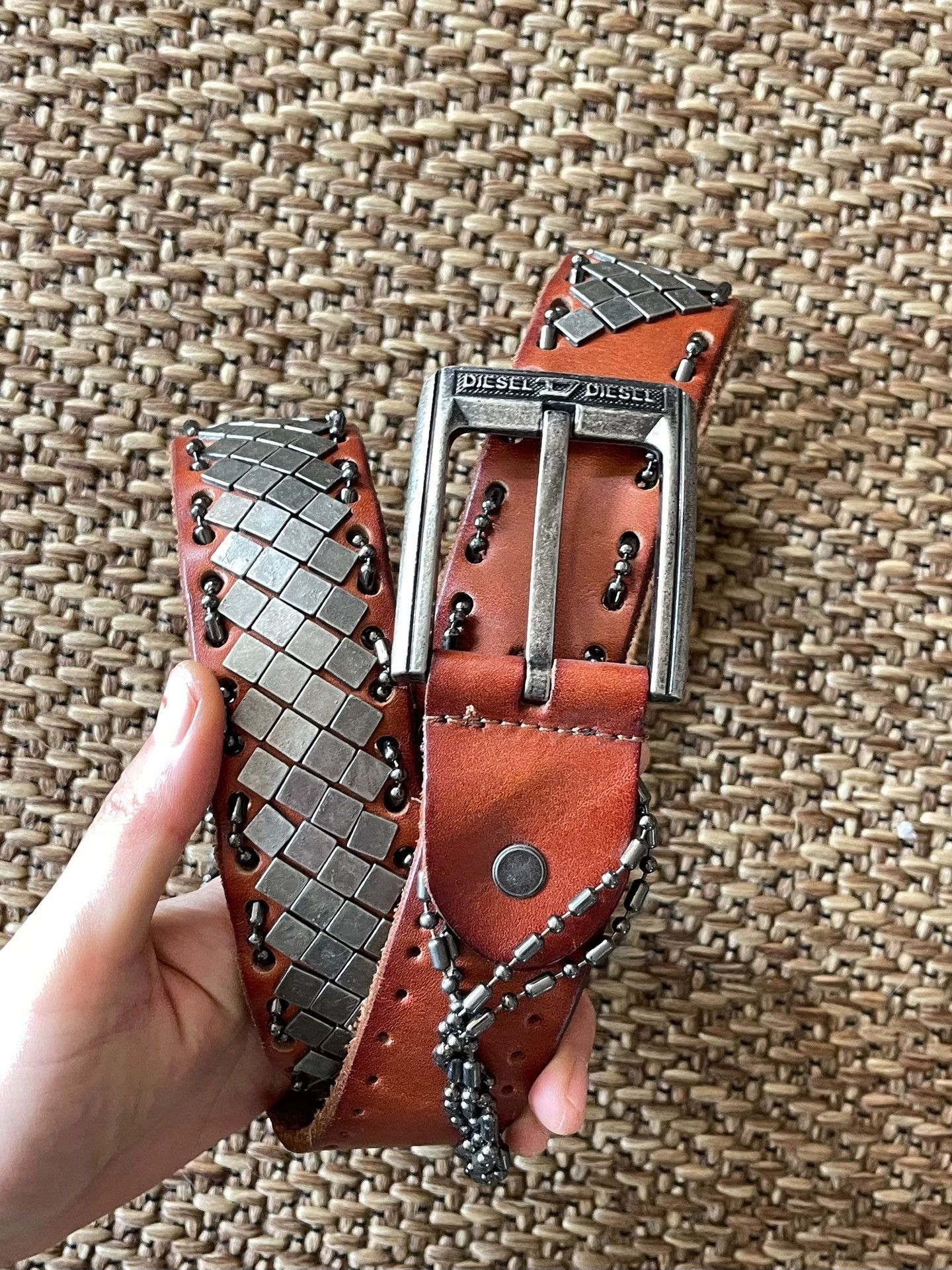 Diesel Diesel Metal Chain Multi-Element Inlaid Leather Belt Size ONE SIZE - 3 Thumbnail