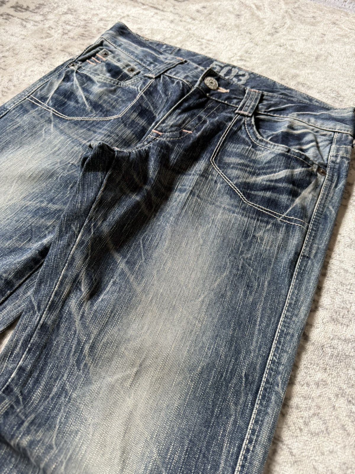 Edwin 2000s Edwin 503 Shadow Wrinkle Wash Flared Jeans Size US 30 / EU 46 - 4 Thumbnail