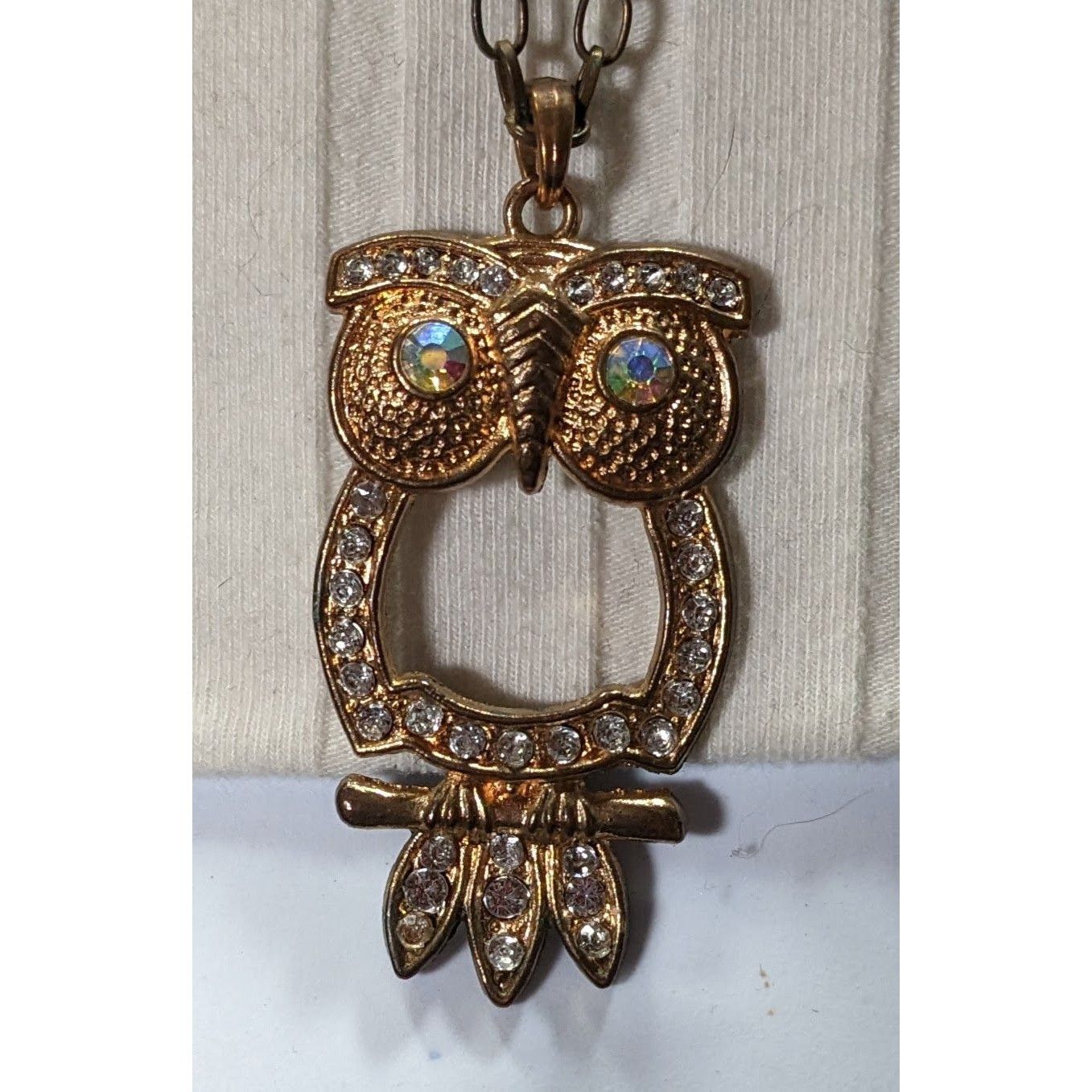 Other Whimsygoth Gold Tone Aurora Borealis Gemmed Owl Pendant Neck Size ONE SIZE - 5 Thumbnail