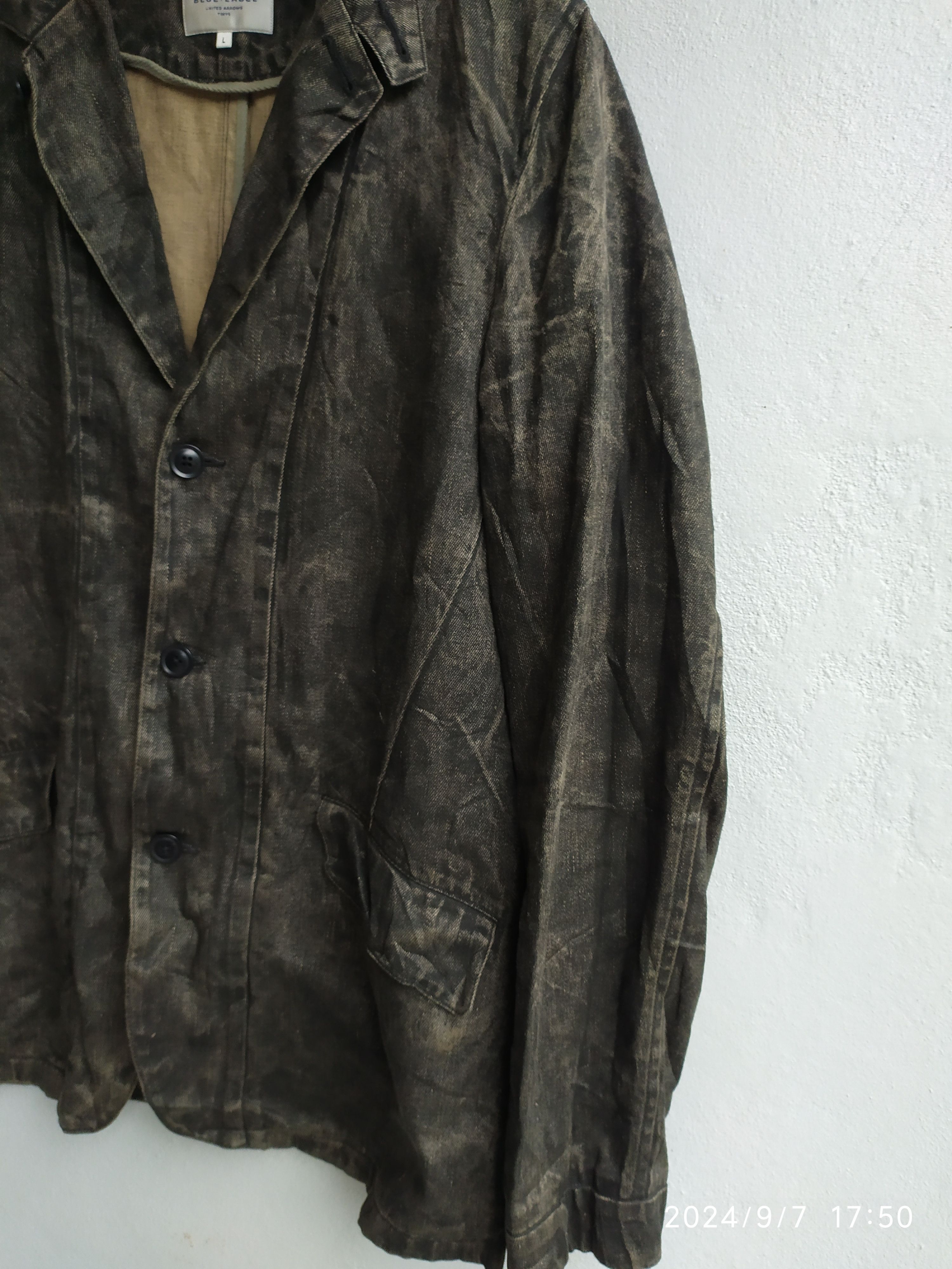 14th Addiction × If Six Was Nine × Japanese Brand United Arrows Blue Label Distressed Denim Blazer Jacket Size US L / EU 52-54 / 3 - 6 Thumbnail