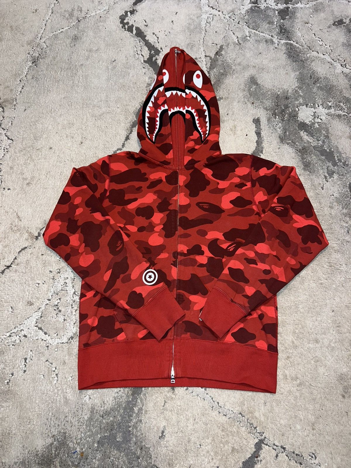 Bape Bape Red Camo Shark Full Zip Double Hoodie Grailed