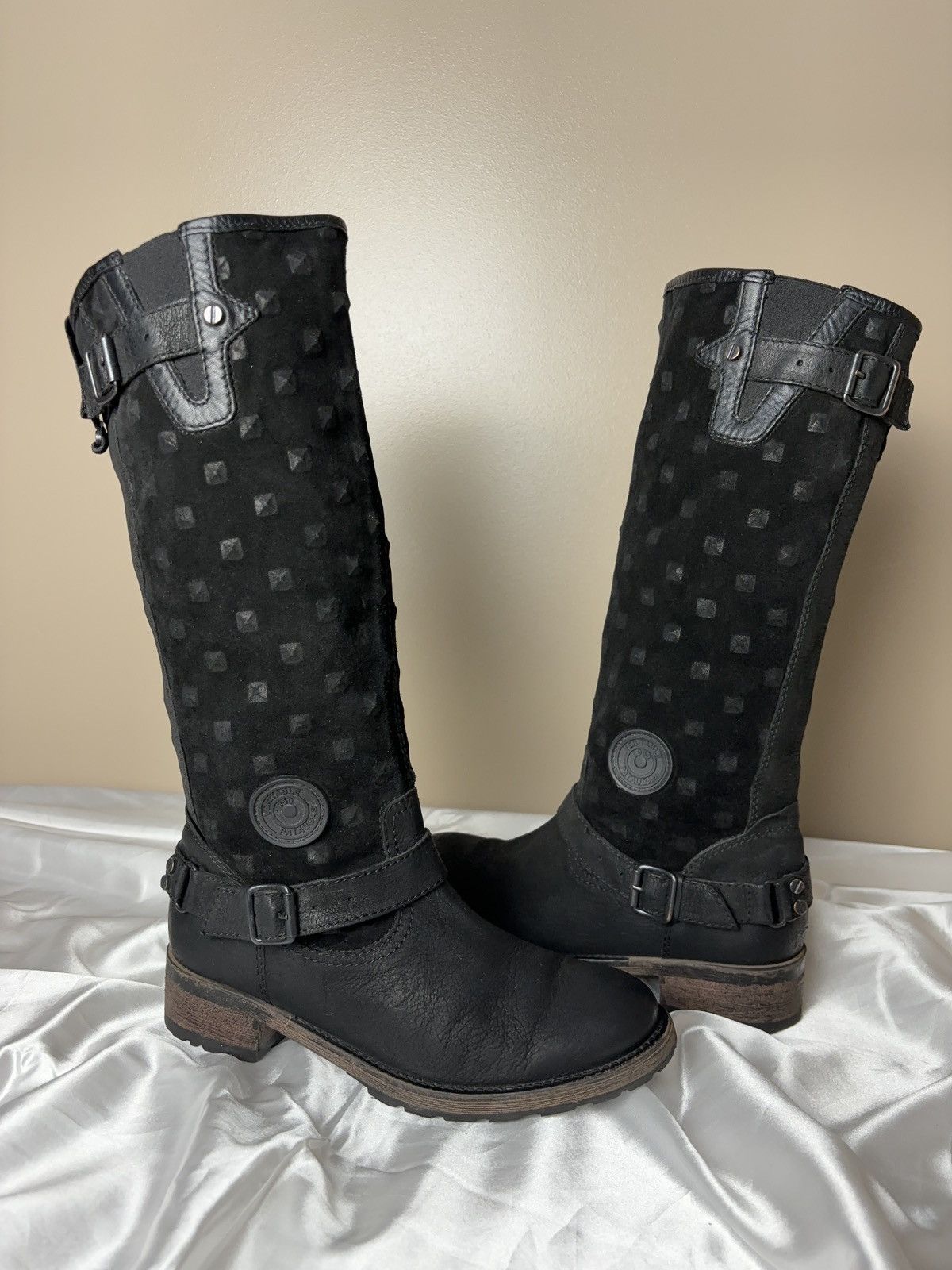 Vintage Leather Pataugas moto biker vintage high boots as 98 style Size US 7 / IT 37 - 2 Thumbnail