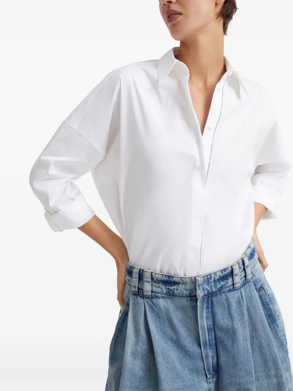 Brunello Cucinelli o1w1db10825 Blouse in White Size XL / US 12-14 / IT 48-50 - 4 Thumbnail