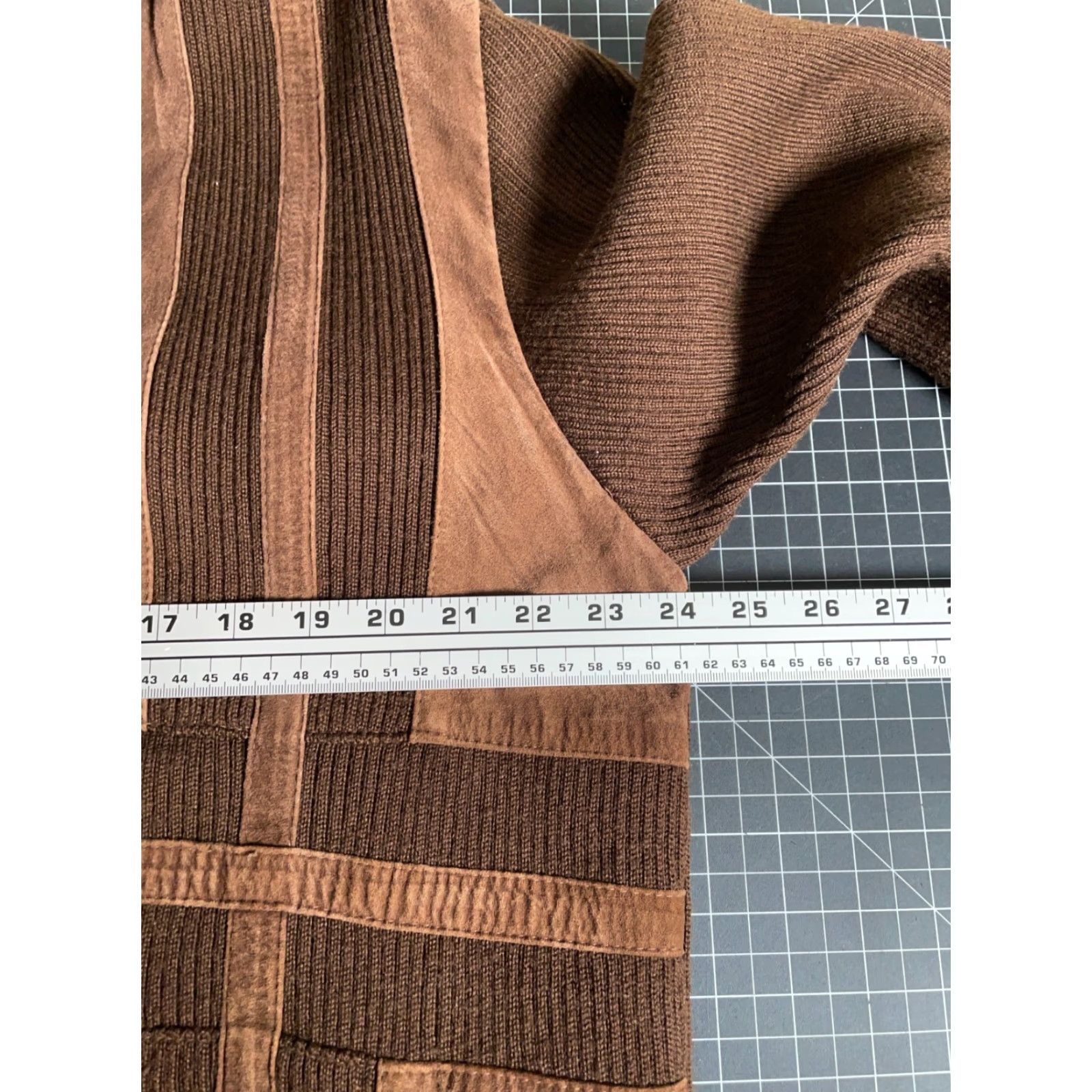 Vintage VINTAGE Lorenzino Leather Wool Knit Zip-Up Bomber Jacket Men XL Brown Unlined Full Zip Short Size US XL / EU 56 / 4 - 5 Thumbnail
