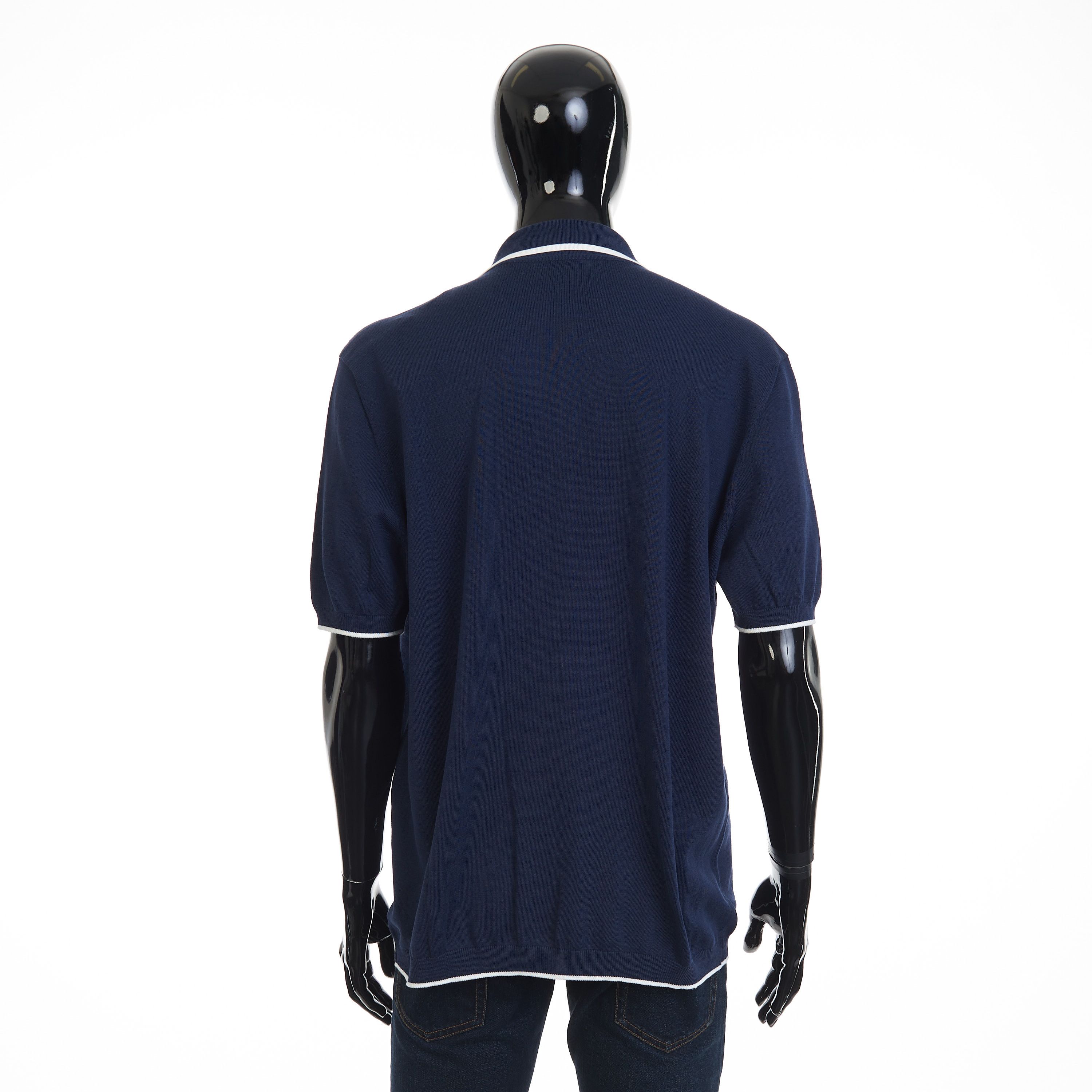 Brunello Cucinelli Navy Blue Short Sleeve Knit Shirt - Cotton Jacquard Rib Size US XL / EU 56 / 4 - 4 Thumbnail