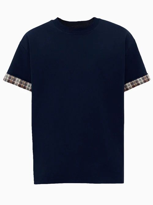 Bottega Veneta o1orln1125 Double Layer Checked Cotton T-Shirt in Blue Size US XL / EU 56 / 4 - 1 Thumbnail