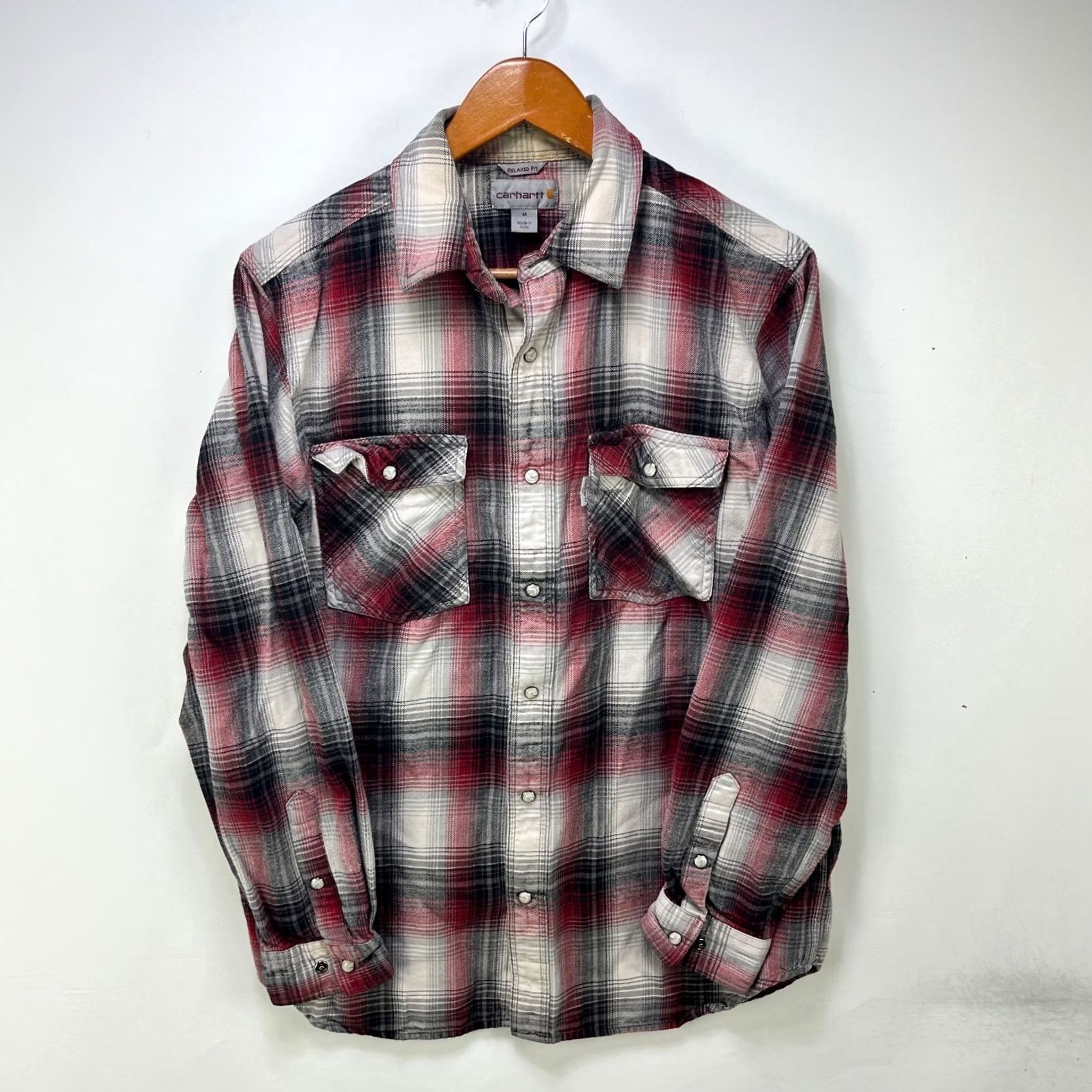 Carhartt VINTAGE Carhartt Shirt Plaid Pearl Snap Button-Up Medium Red 90s Mens Long Sleeve Regular Cotton Size US M / EU 48-50 / 2 - 2 Thumbnail