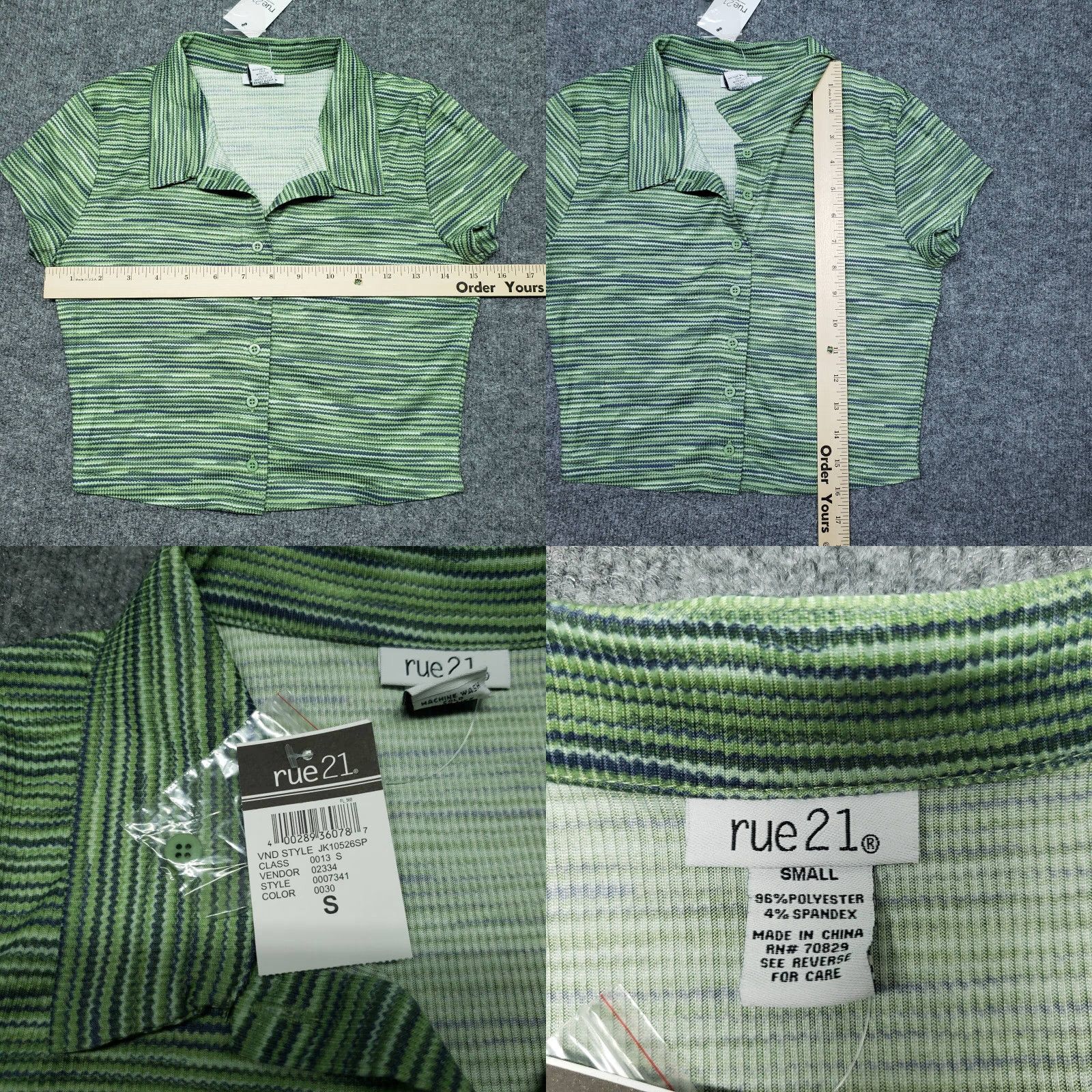 Vintage Rue21 Shirt Top Womens S Green Space Dye Stretch Button Up Collared New Size S / US 4 / IT 40 - 8 Thumbnail