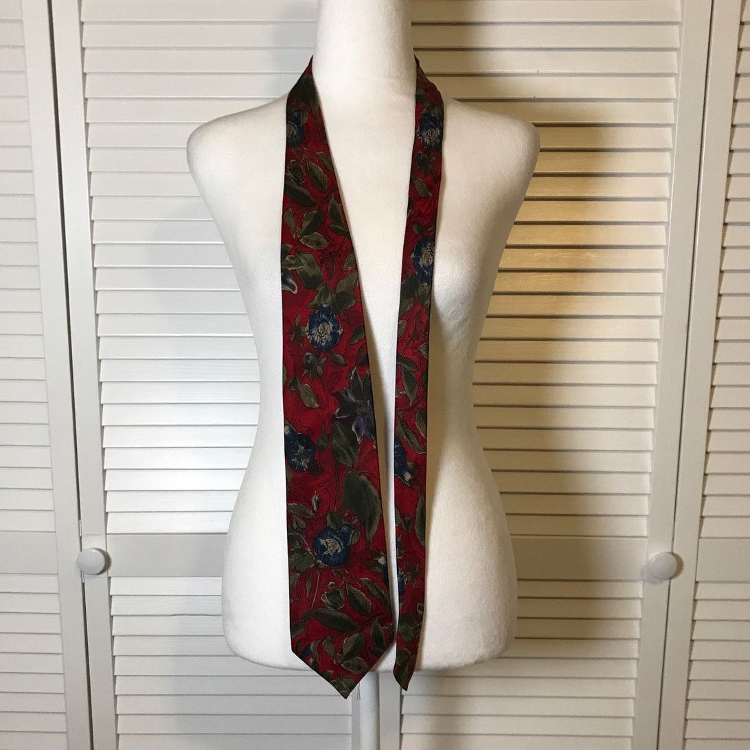 Other Wembley Red Floral Silk Classic Wide Men Necktie Size ONE SIZE - 2 Thumbnail
