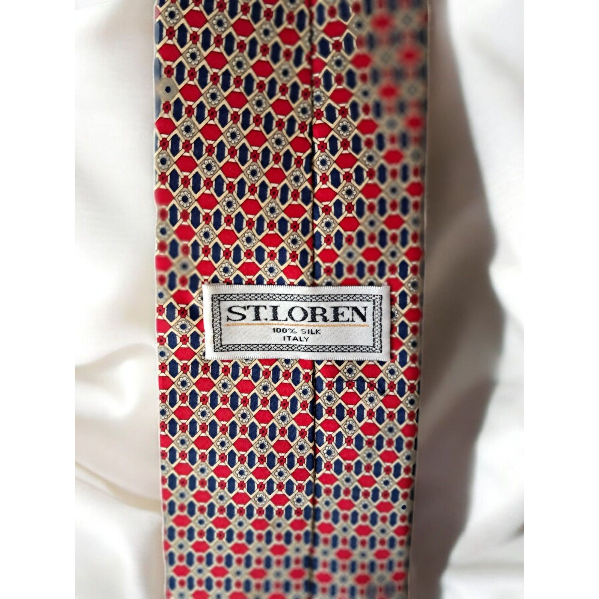 Other St. Lorren 100% Silk Tie, Geometric Pattern: Red, Blue, and Size ONE SIZE - 5 Thumbnail