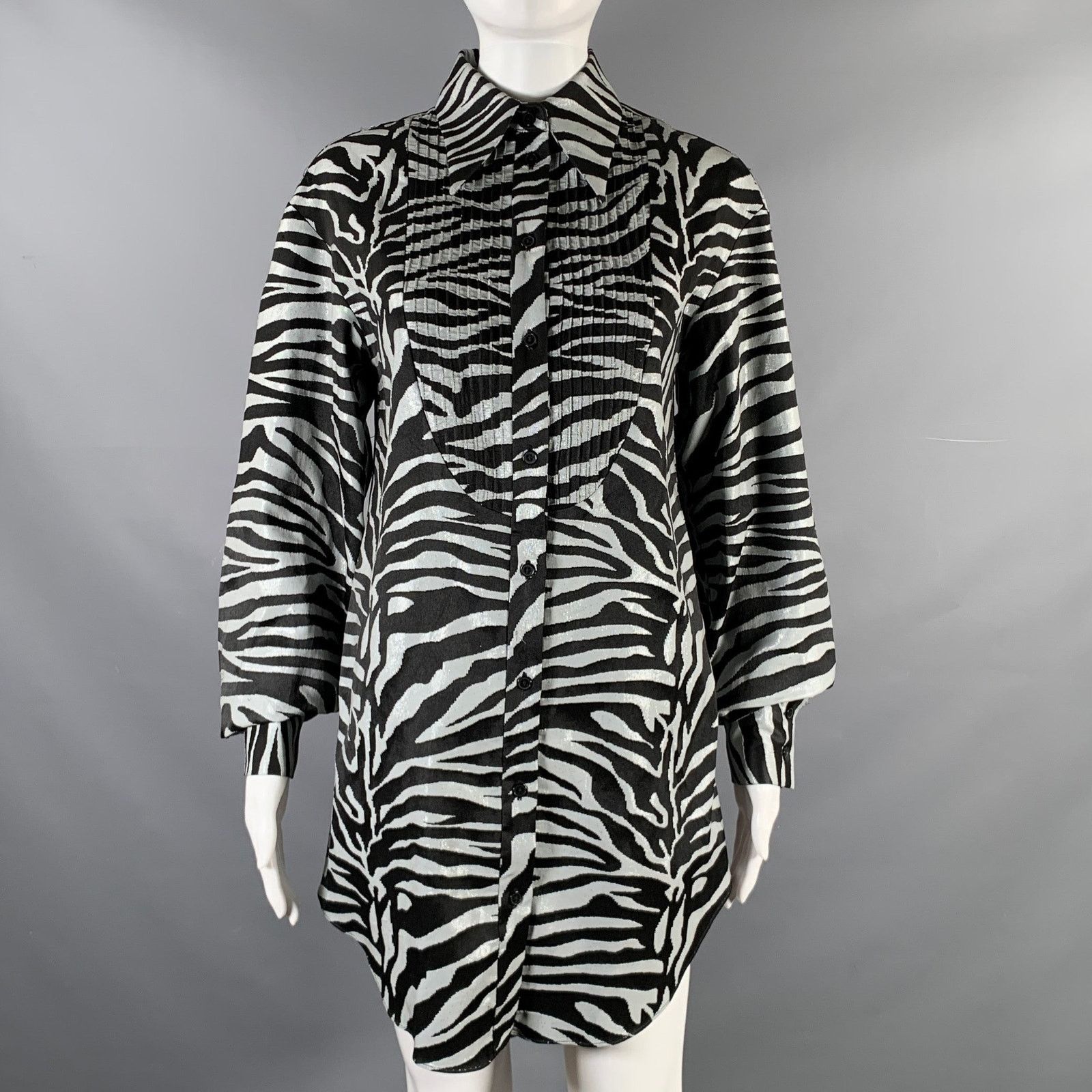 Prabal Gurung PRABAL GURUNG Size S Black Silver Animal Print Long Shirt Size S / US 4 / IT 40 - 1 Thumbnail