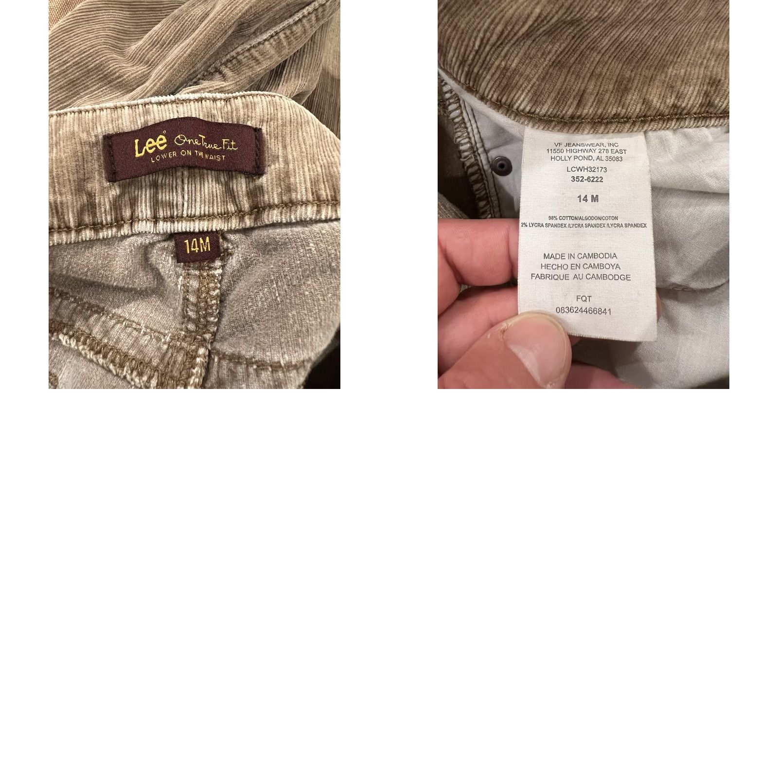 Lee VINTAGE? No. Lee One True Fit Bootcut Pants 14M Regular Waist 36x28 Dark Khaki Brown Corduroy Women’s Size 36" / US 14 / IT 50 - 8 Thumbnail