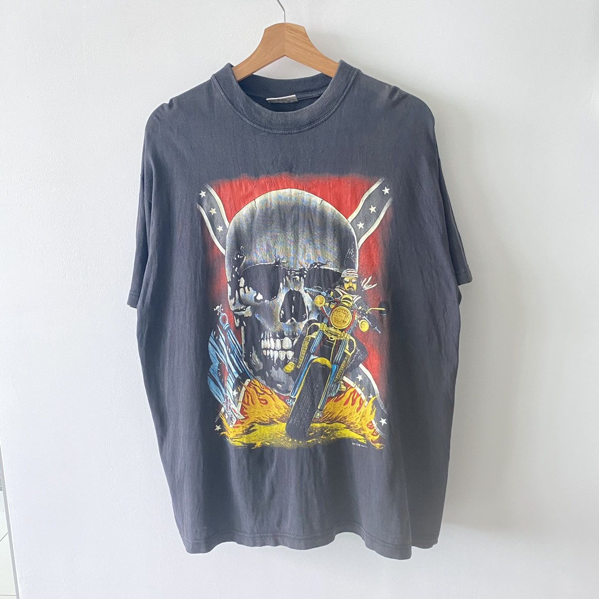 West Coast Choppers Thrashed Faded Vintage 90s Skull Flame Choppers ERD GRUNGE T Size US XL / EU 56 / 4 - 1 Thumbnail