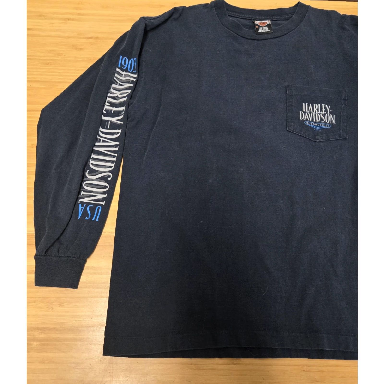 Harley Davidson VINTAGE Harley-Davidson Shirt Mens XL Long Sleeve Blue California USA Motorcycle Logo Graphic Print Pockets Crew Neck Size US XL / EU 56 / 4 - 3 Thumbnail