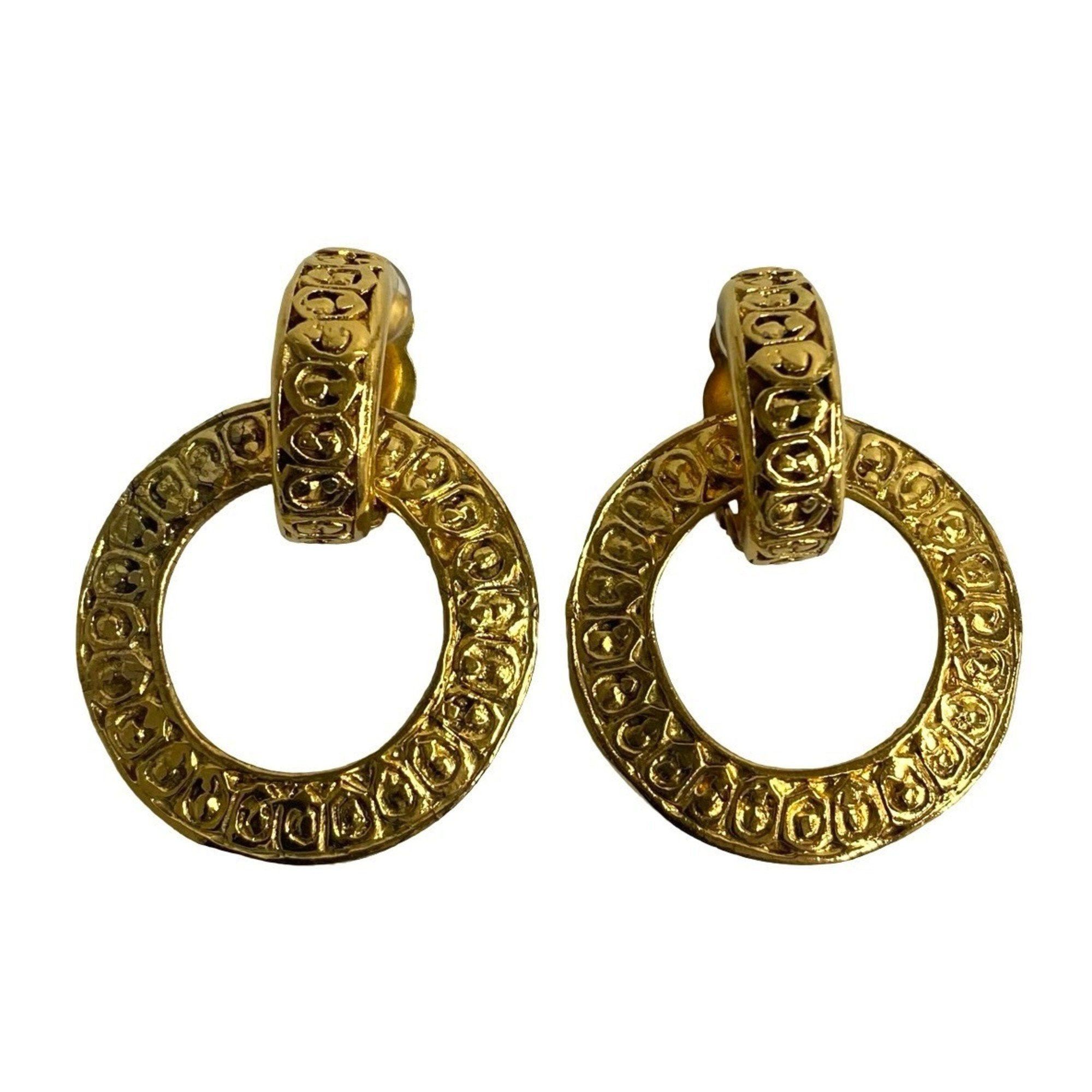 image of Chanel Coco Mark Circle Motif Earrings Gold 19726, Women's