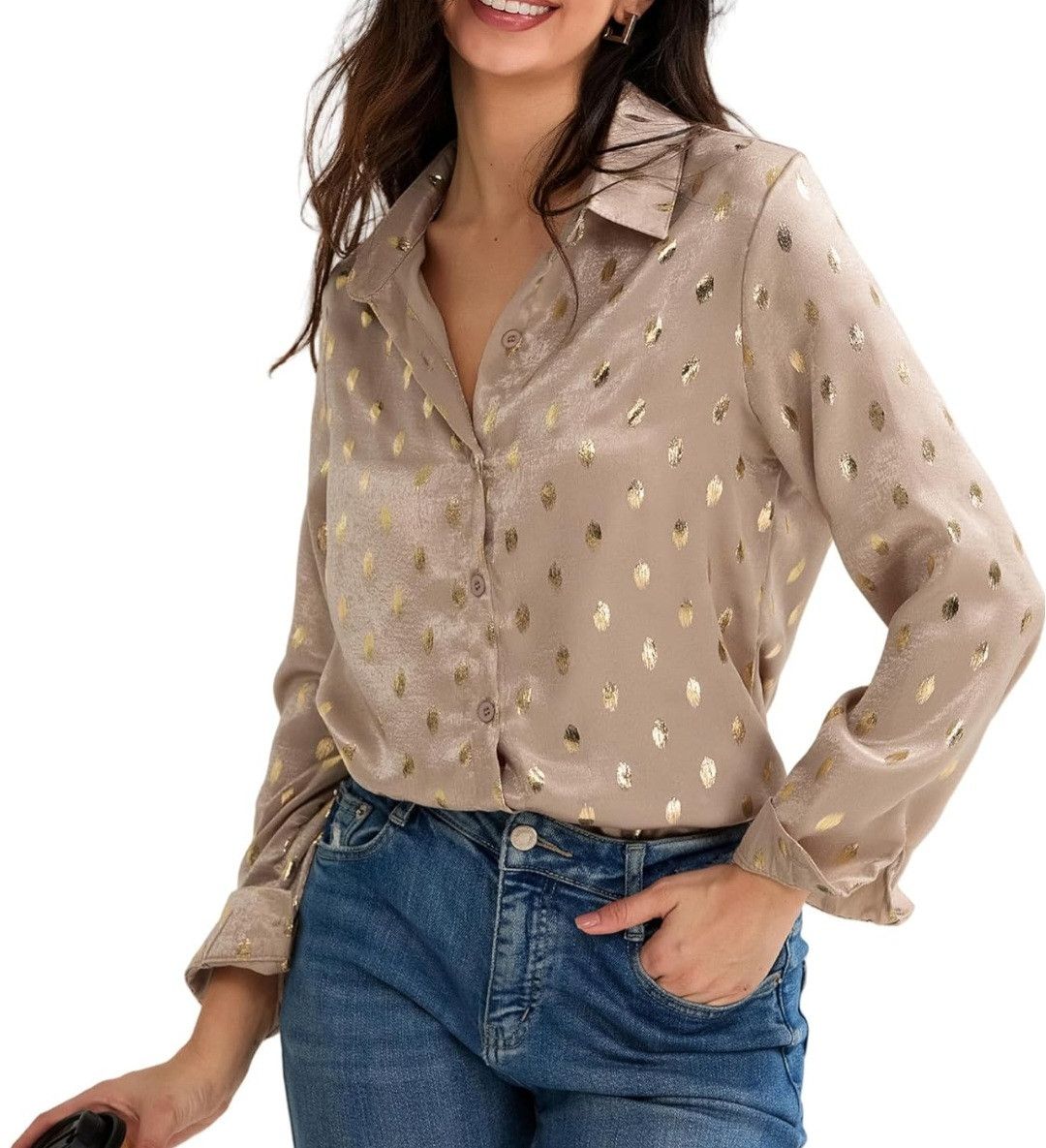 Other Champagne button up with gold polka dot design Size M / US 6-8 / IT 42-44 - 2 Thumbnail