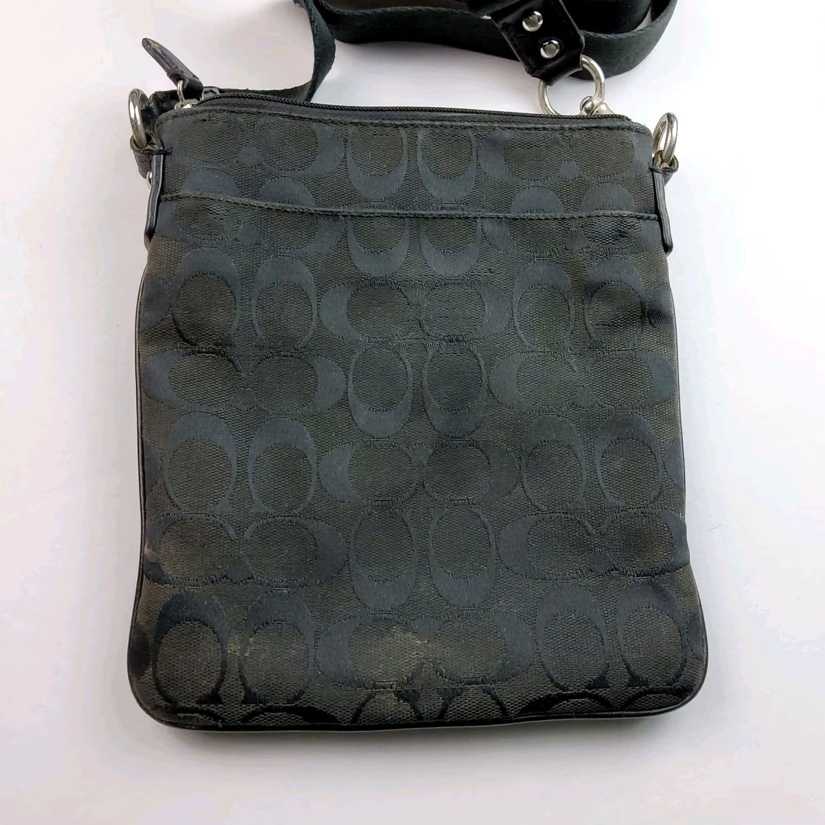 Coach Coach Crossbody Shoulder Handbag Purse Signature Leather Stripe Women Black Exterior Leather Style Crossbody 8.5x7 Size ONE SIZE - 2 Thumbnail