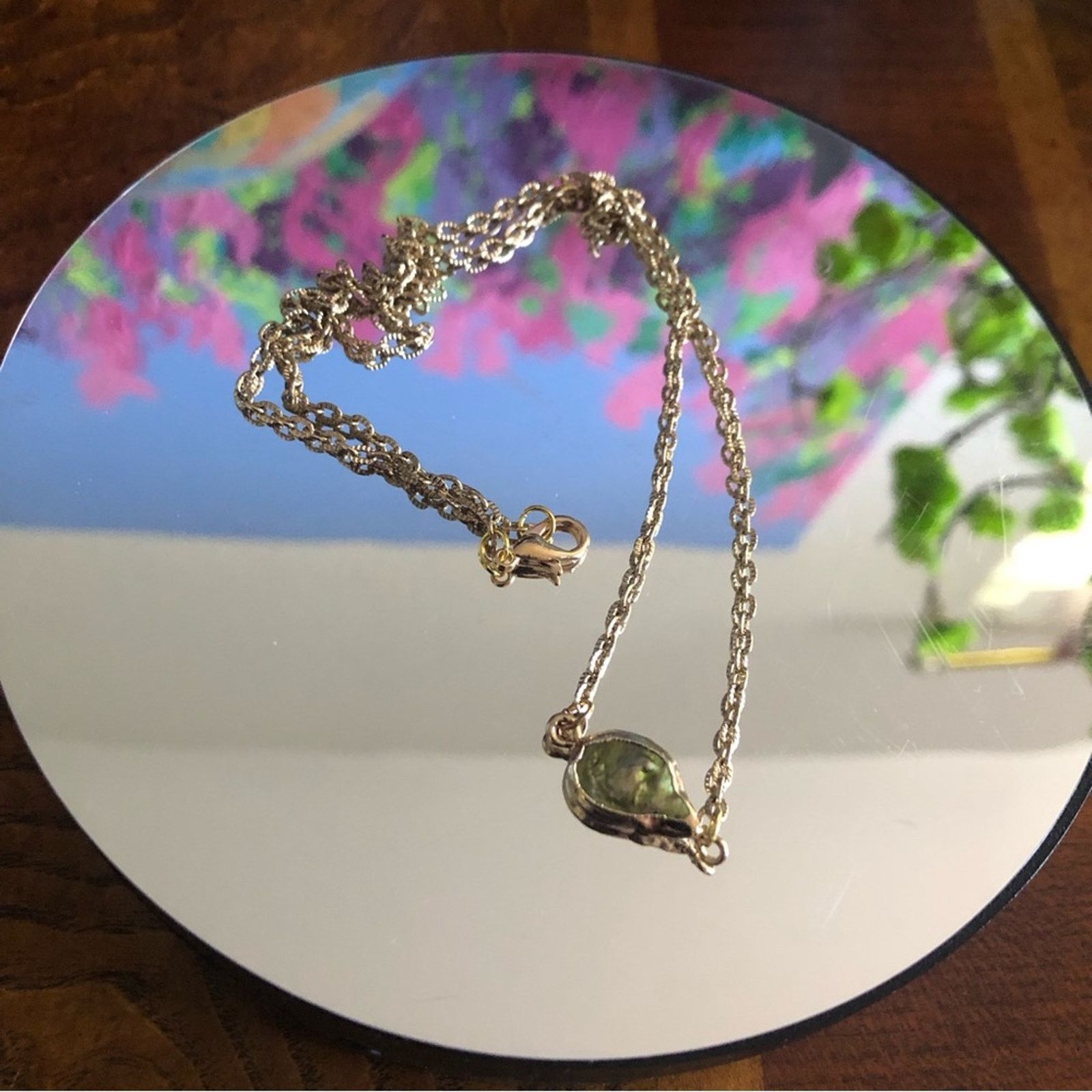Handmade Handcrafted gold frame mother of pearl necklace Size ONE SIZE - 2 Thumbnail