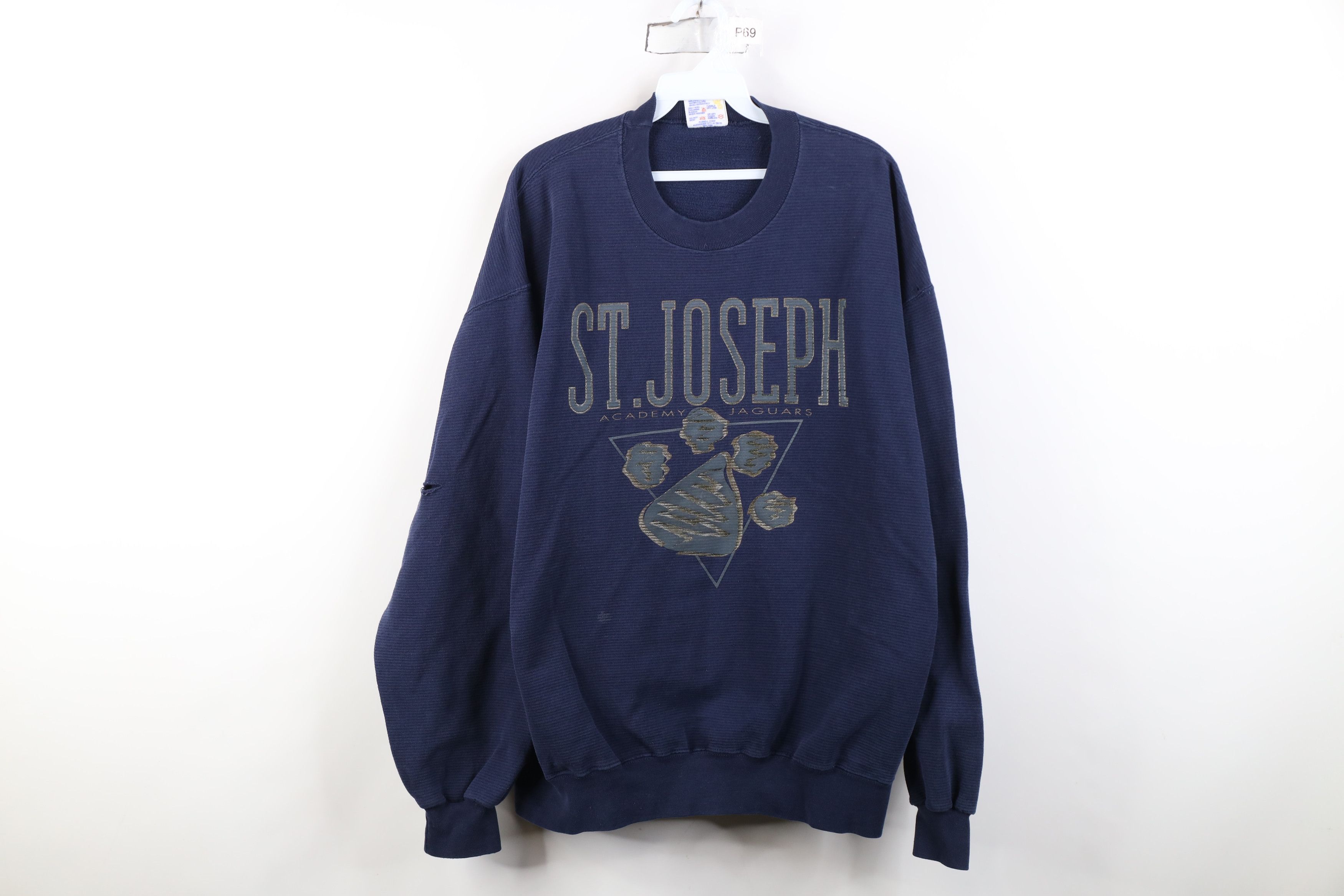 Vintage Vintage 90s Knit St Joseph Crewneck Sweatshirt Blue USA Size US XL / EU 56 / 4 - 1 Thumbnail
