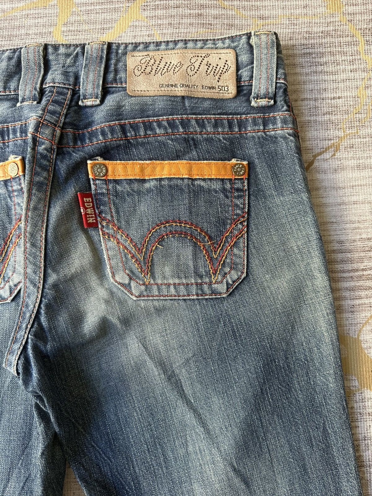 Edwin FLARE Edwin Blue Trip Fatigue Design Distressed Denim Size US 29 - 17 Thumbnail