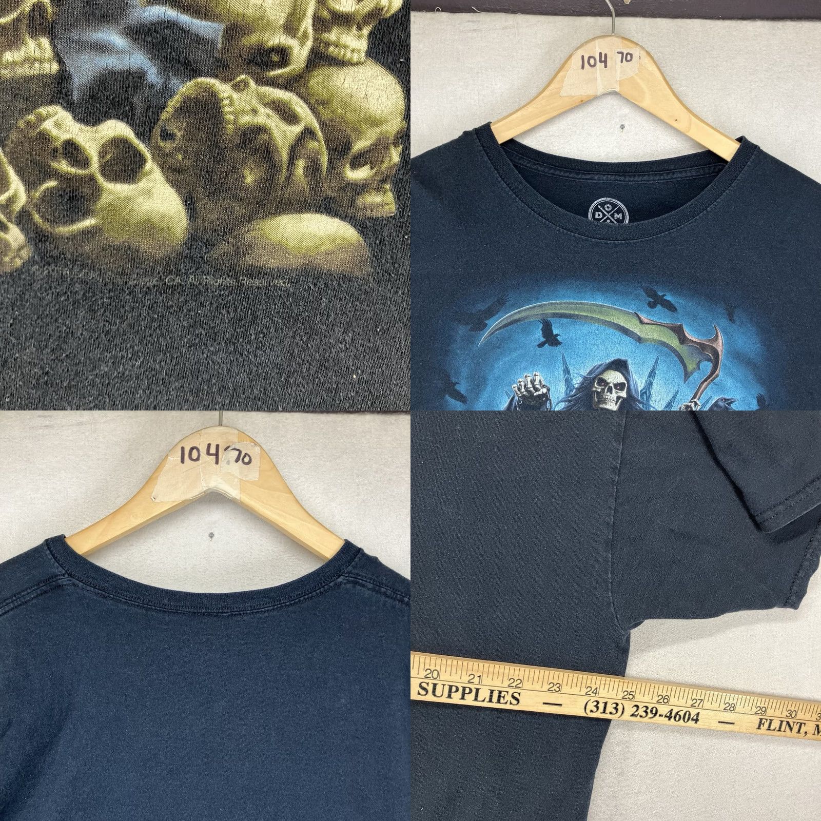 Vintage VINTAGE D.O.M 2018 Grim Reaper with Skulls T-Shirt Mens 2XL Black Graphic Tee Size US XXL / EU 58 / 5 - 9 Thumbnail