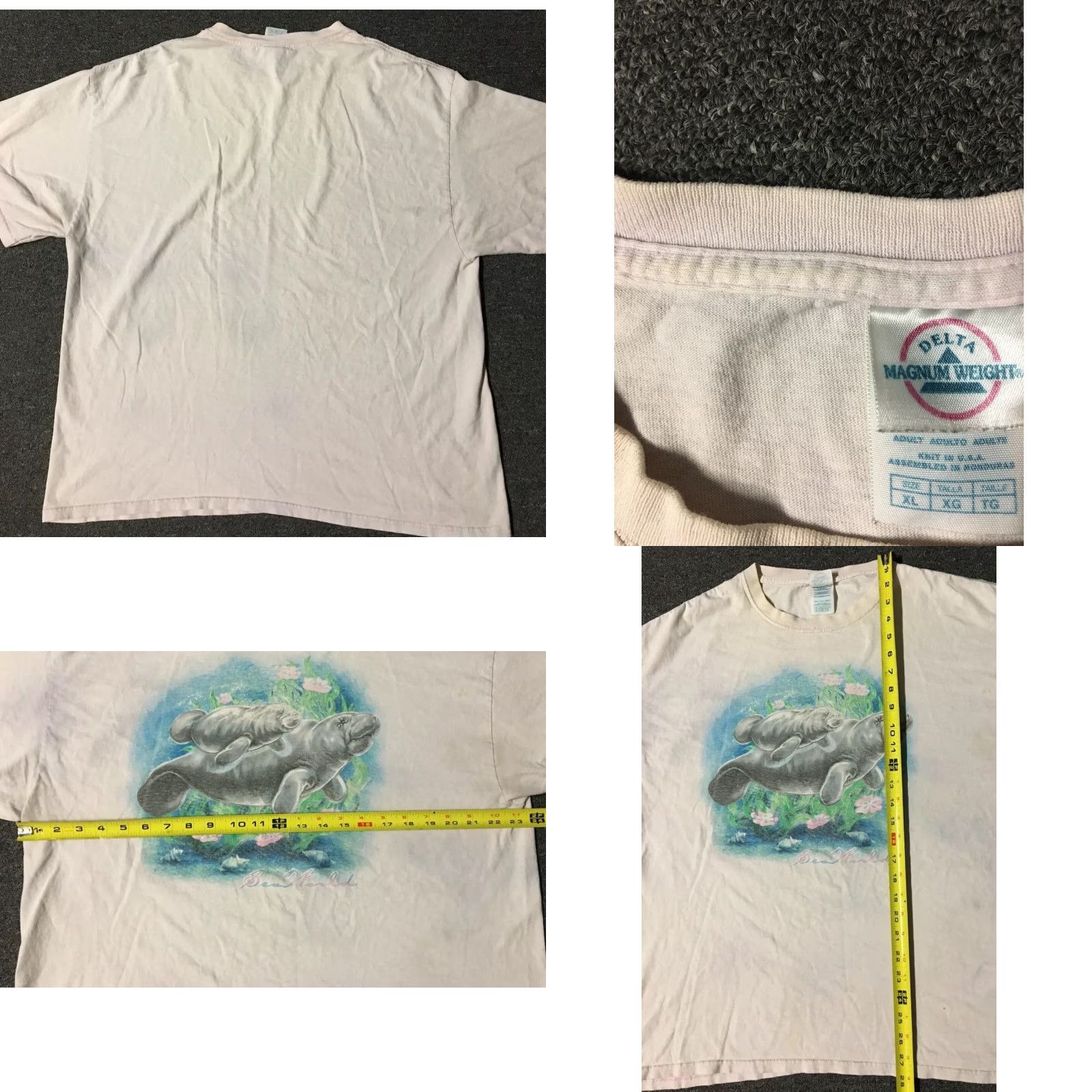 Delta VINTAGE Sea World Manatee T-Shirt XL Pink Distressed 90s Grunge Ocean Outdoor Theme Park DK? Size US XL / EU 56 / 4 - 8 Thumbnail