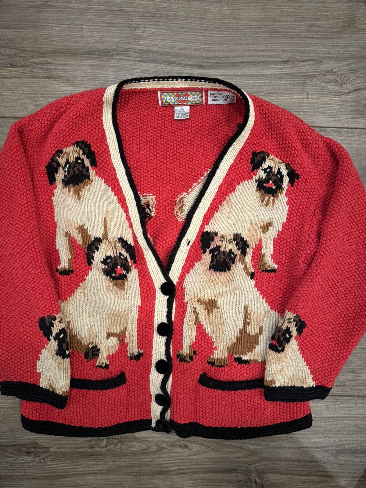 Vintage Rare Vintage Pug Cardigan Bay Knit Sweater Size US L / EU 52-54 / 3 - 4 Thumbnail