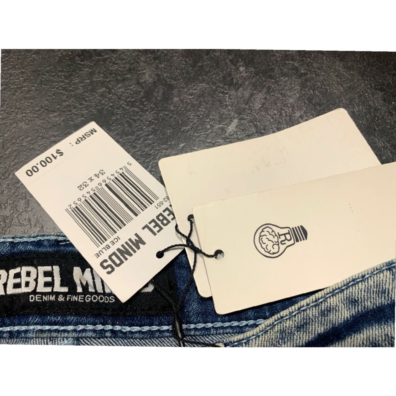 Vintage Rebel Minds Blue Slim Fit Jeans with Patches Men's 34x32 Size US 34 / EU 50 - 6 Thumbnail