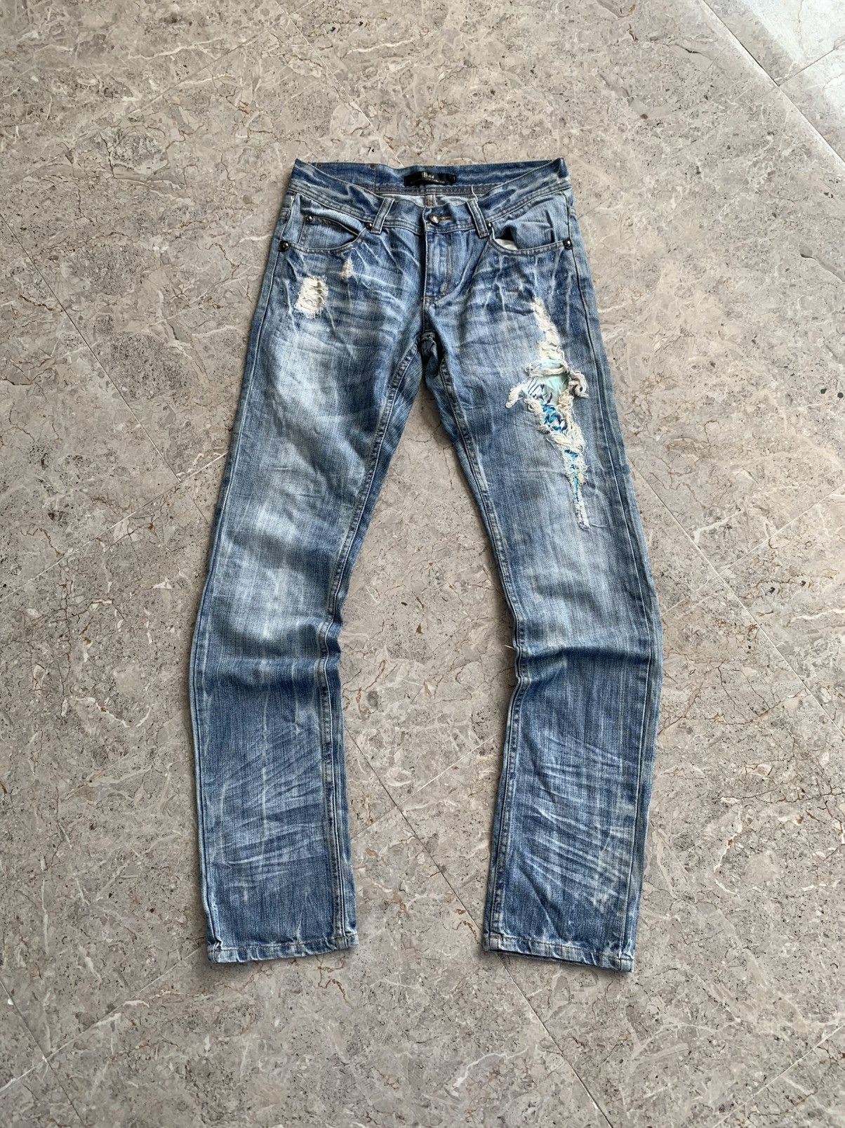 Japanese Brand 00’s Midas Mudwash Honeycomb Distressed Patchwork Jeans Size US 31 - 1 Thumbnail