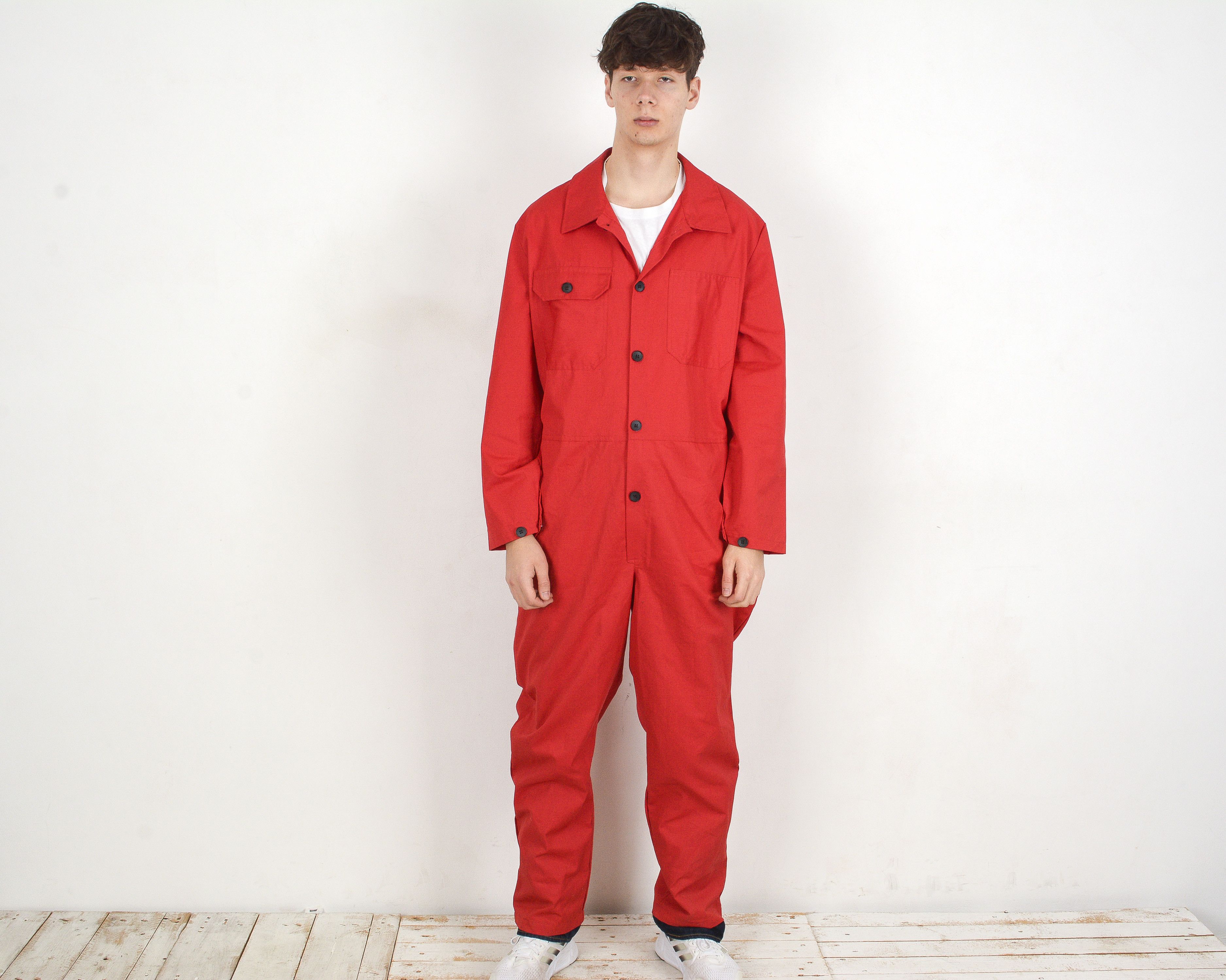 Swedish Red Work Overalls Men L Worker Boilersuit Jumpsuit - Main Image