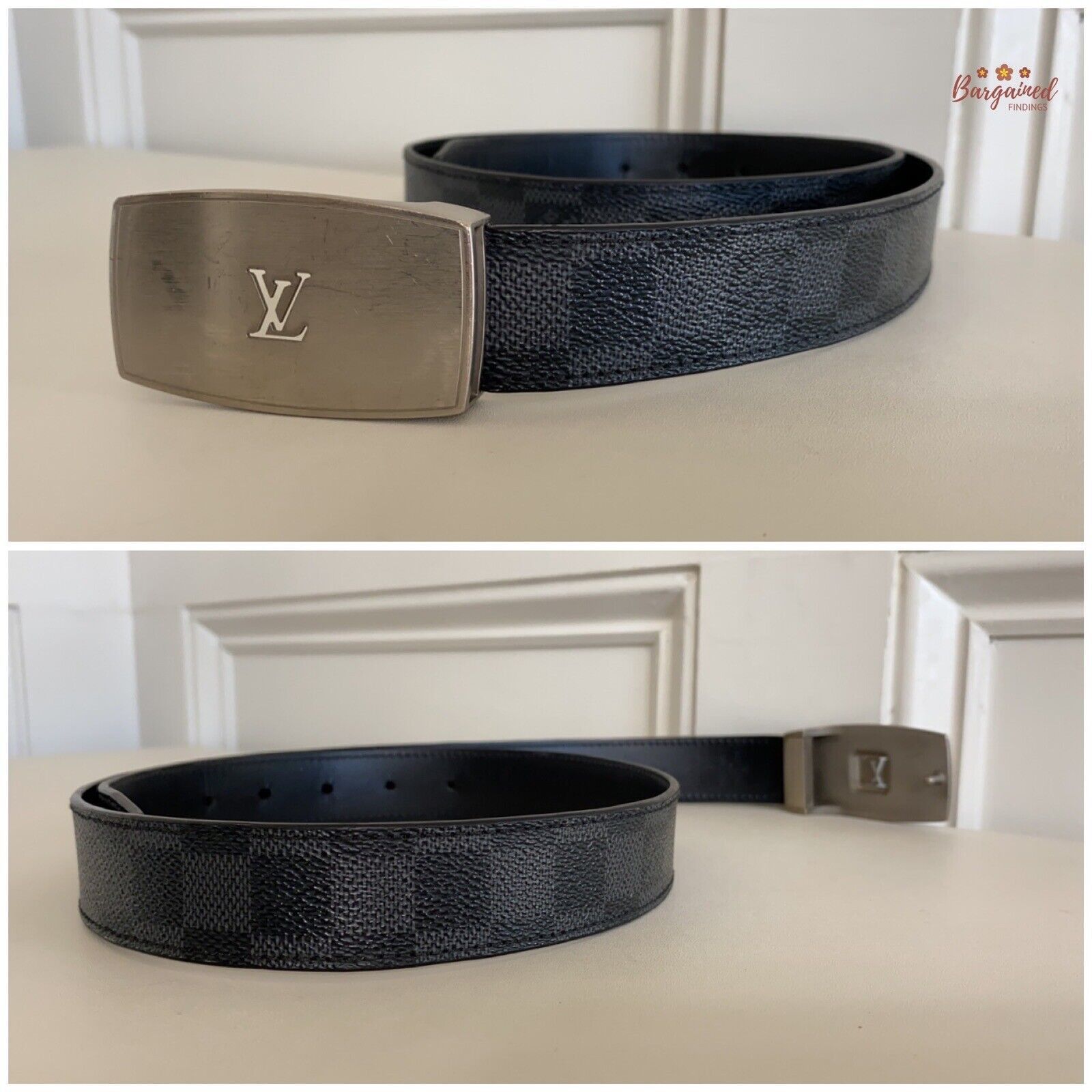 Louis Vuitton Louis Vuitton Black Damier Graphite Suntulle CUT Buckle Belt Size 30 - 5 Thumbnail