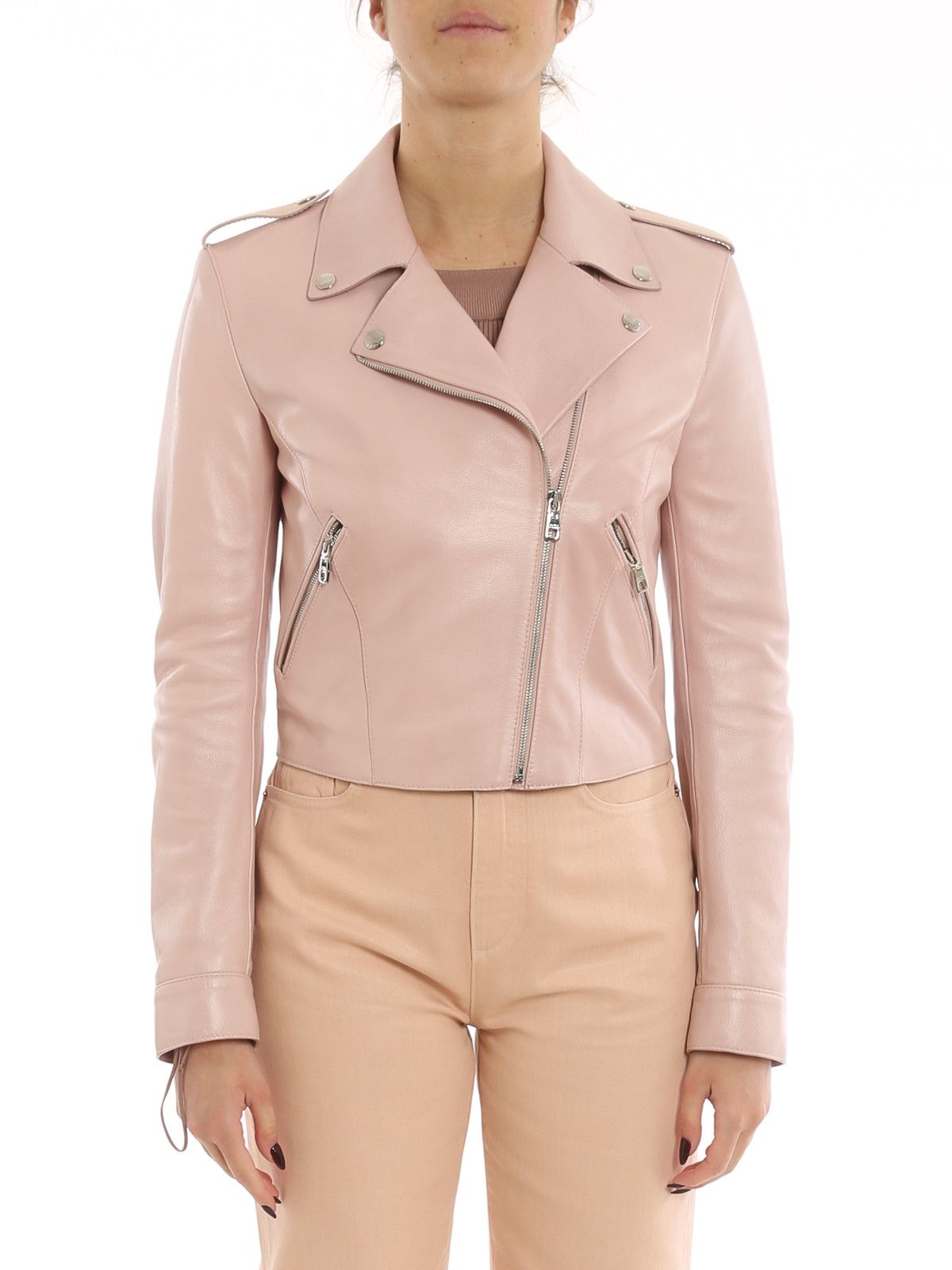Dolce & Gabbana o1y0825 Leather Biker Jacket in Light Pink Size S / US 4 / IT 40 - 2 Thumbnail