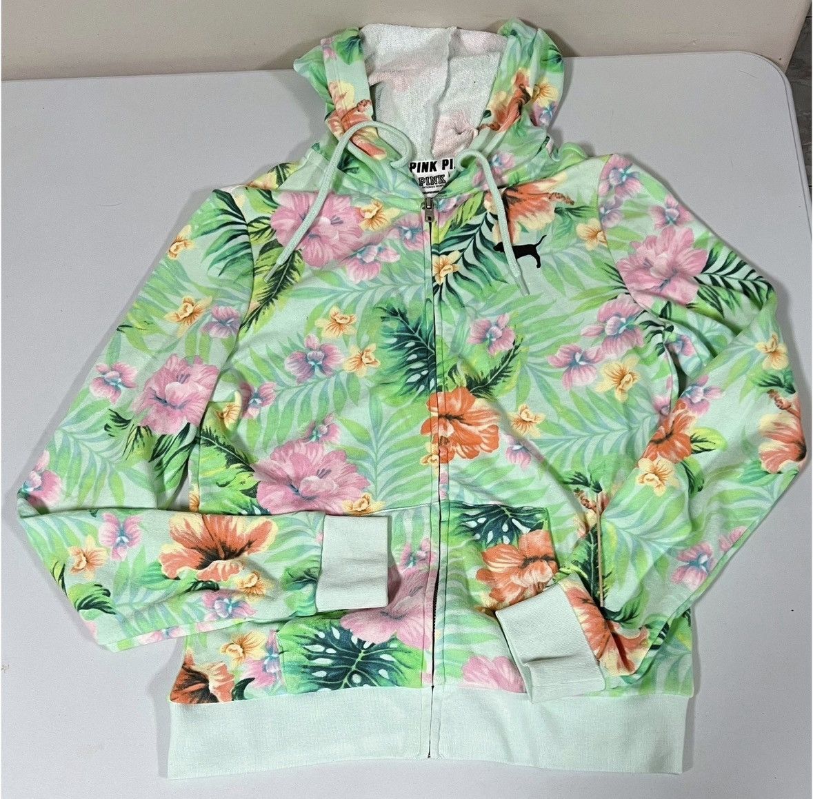 Victoria's Secret Green Hibiscus Flower Tropical Floral Sweatshirt Hoodie XS🌸✨ Size XS / US 0-2 / IT 36-38 - 2 Thumbnail