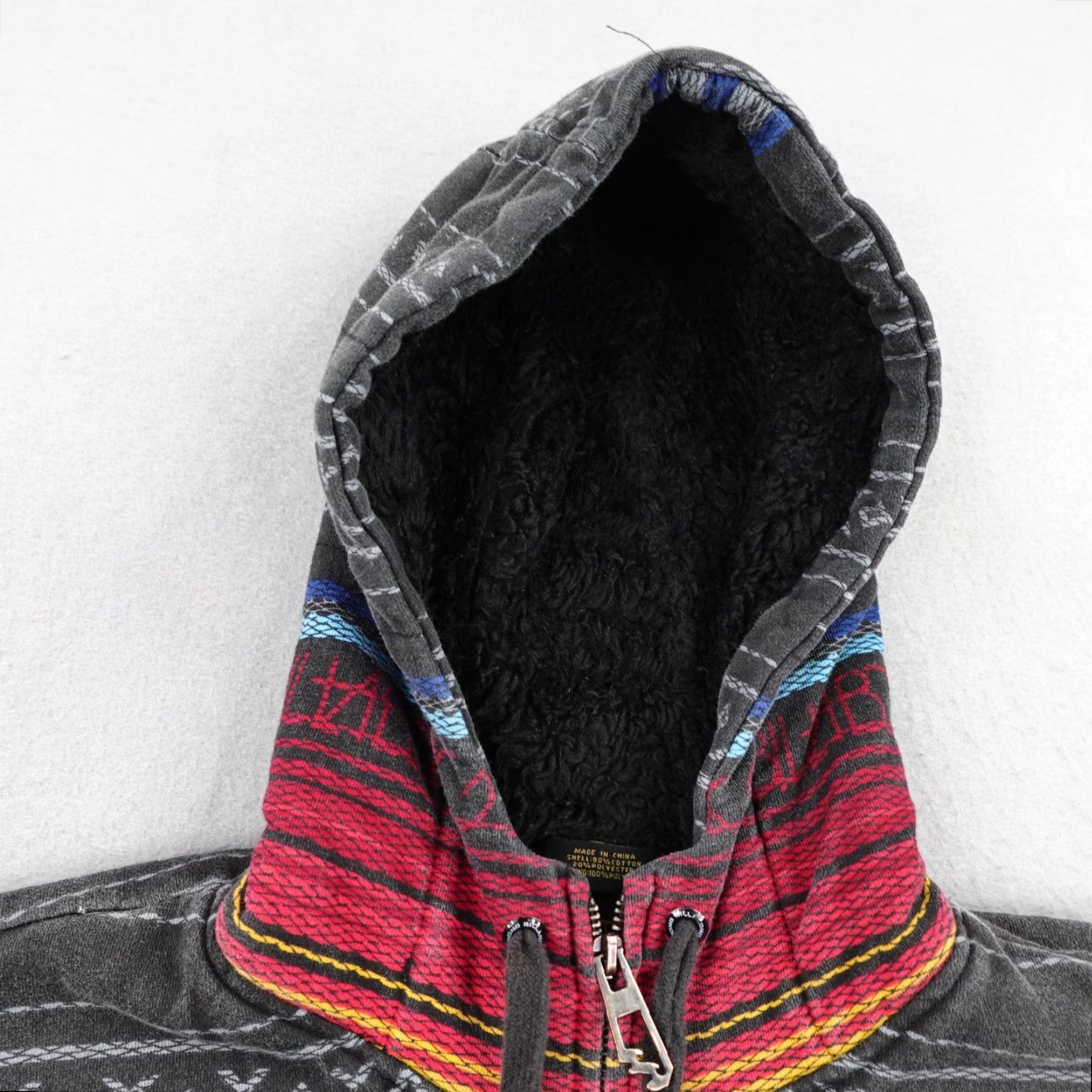 Billabong Jacket Mens M Gray Aztec Stripe Sherpa Fleece Lined Hooded Zip Up