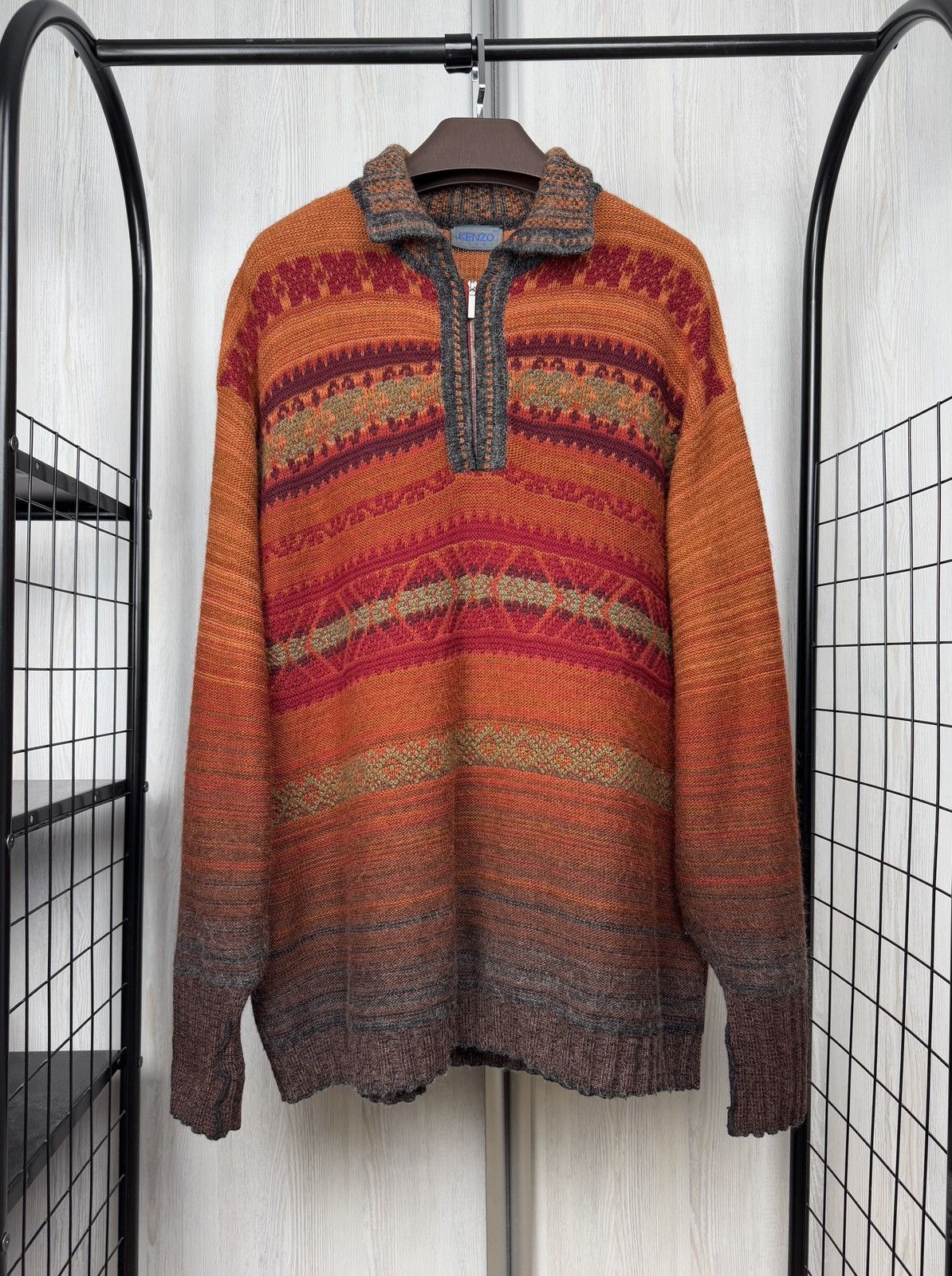 Kenzo Kenzo VNTG Wool Mohair Acrylic multicoloured 1/4 zip sweater Size US L / EU 52-54 / 3 - 1 Thumbnail