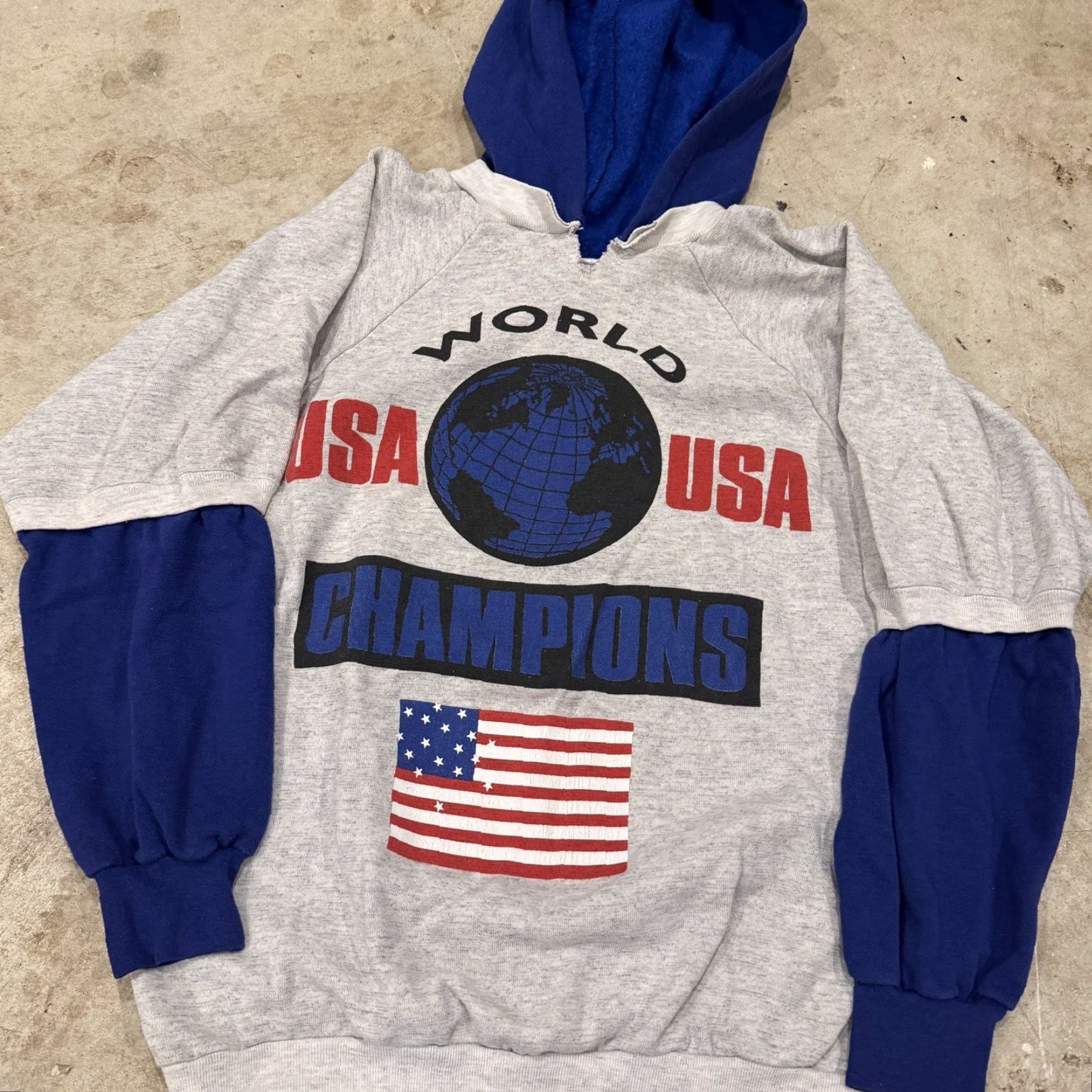 Champion VINTAGE Hoodie USA Champions Layered Mens M Gray 80s USA Made Size US M / EU 48-50 / 2 - 4 Thumbnail