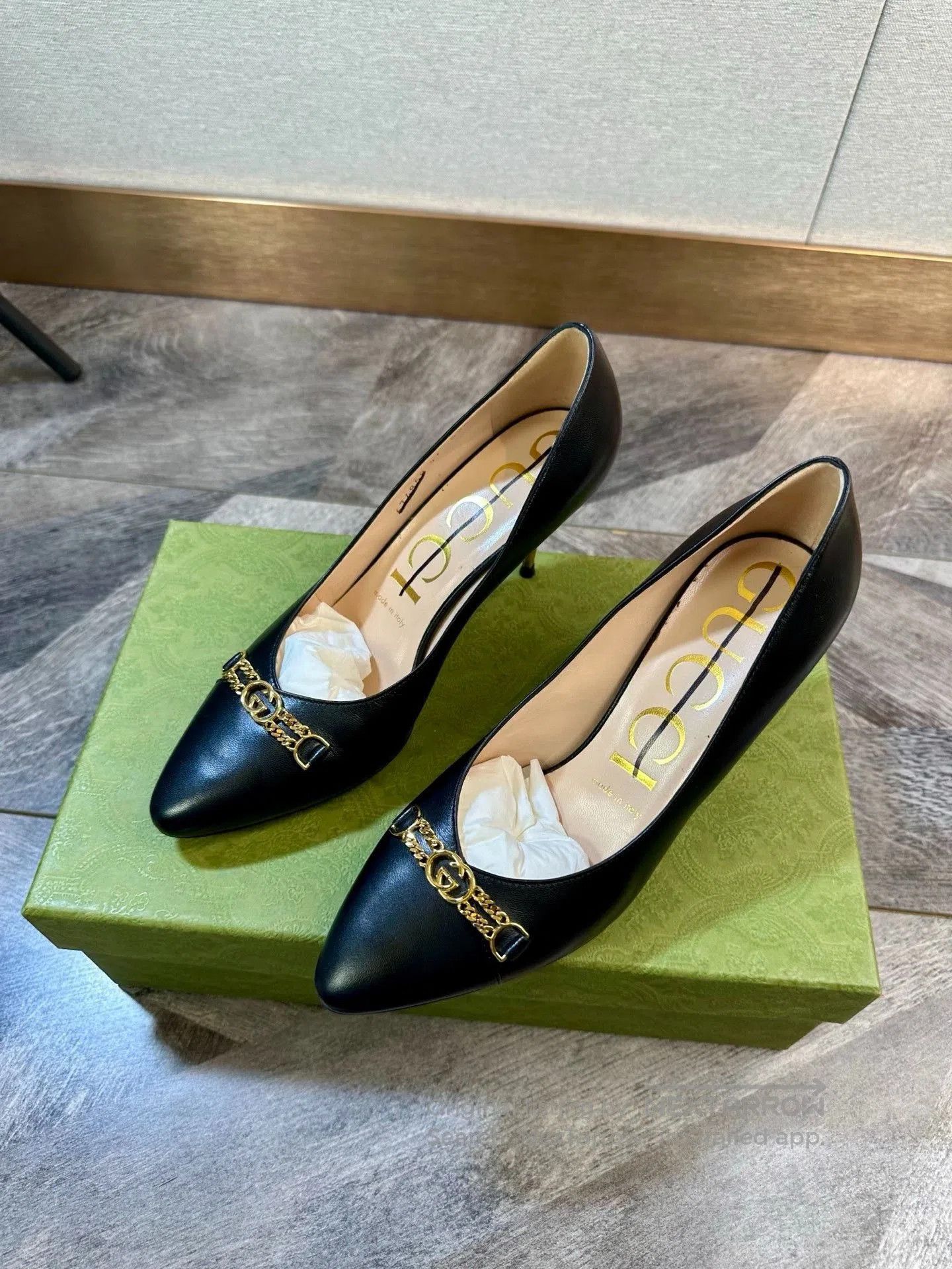 Gucci Gucci Black Gold Chain Double G Heels. Size US 6 / IT 36 - 4 Thumbnail