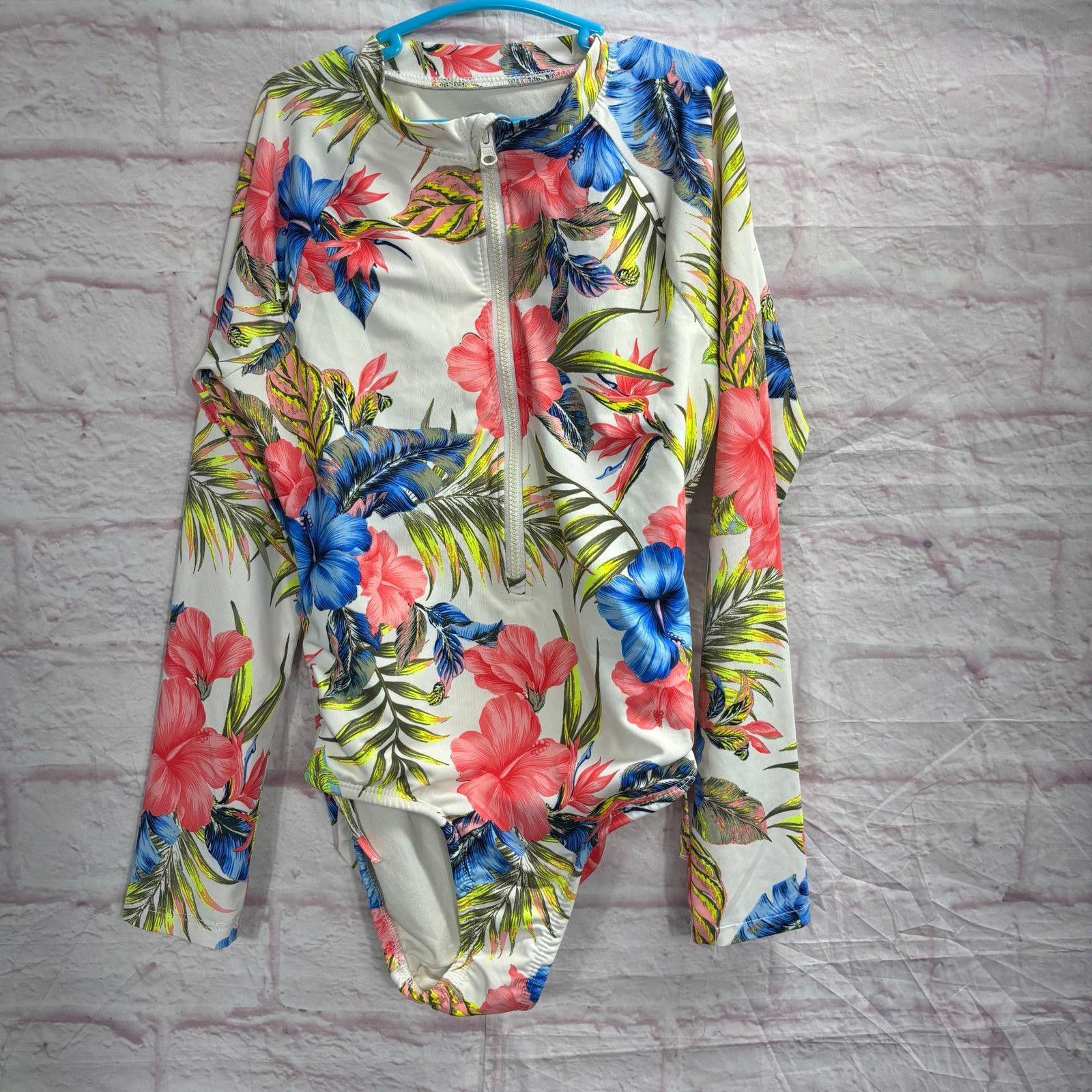 Other Wonder Nation Girls' Floral Long Sleeve Swimsuit Size Medium Size ONE SIZE - 1 Thumbnail