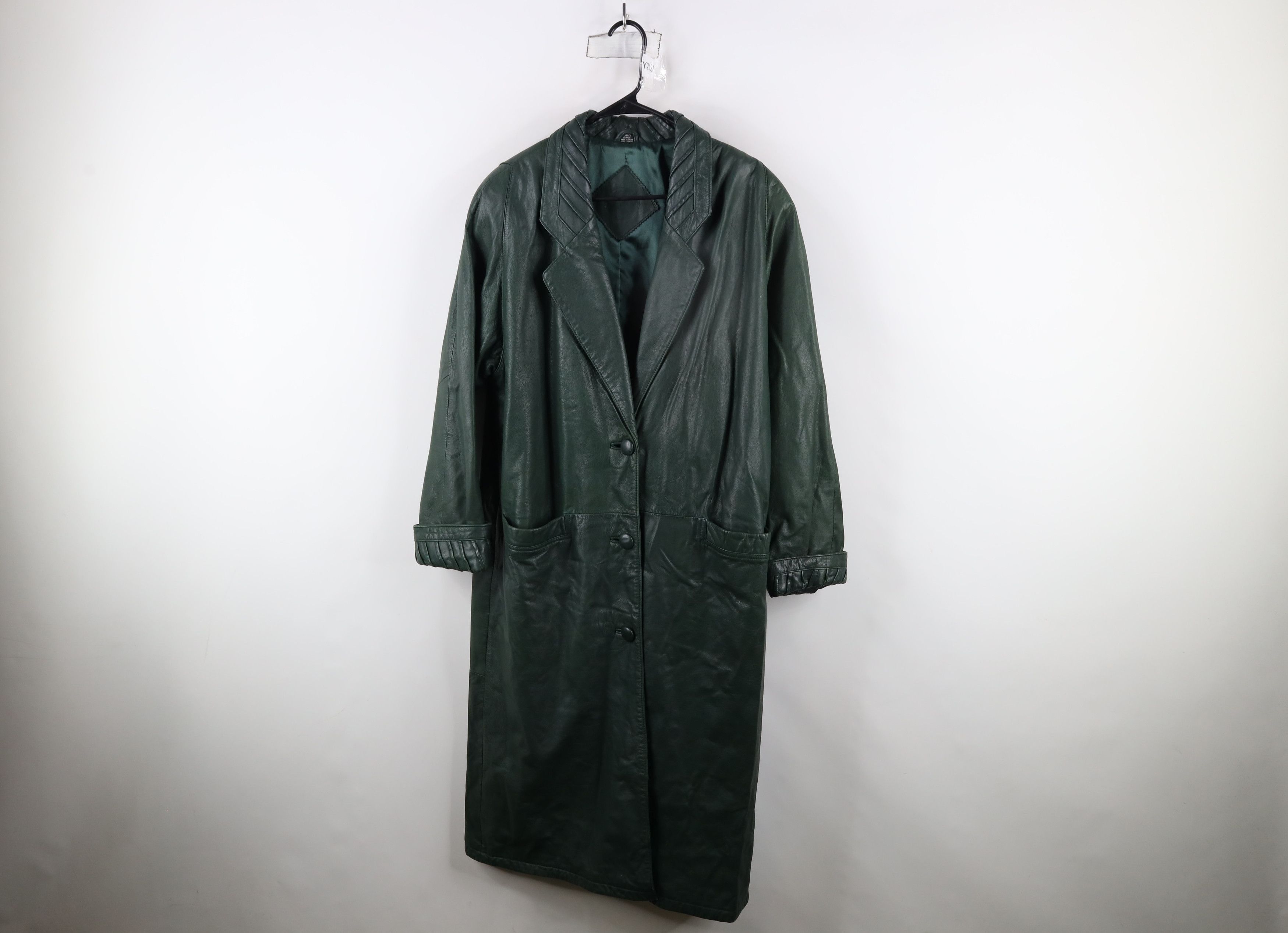 Vintage Vintage 90s Streetwear Leather Full Length Trench Coat Green Size L / US 10 / IT 46 - 1 Thumbnail
