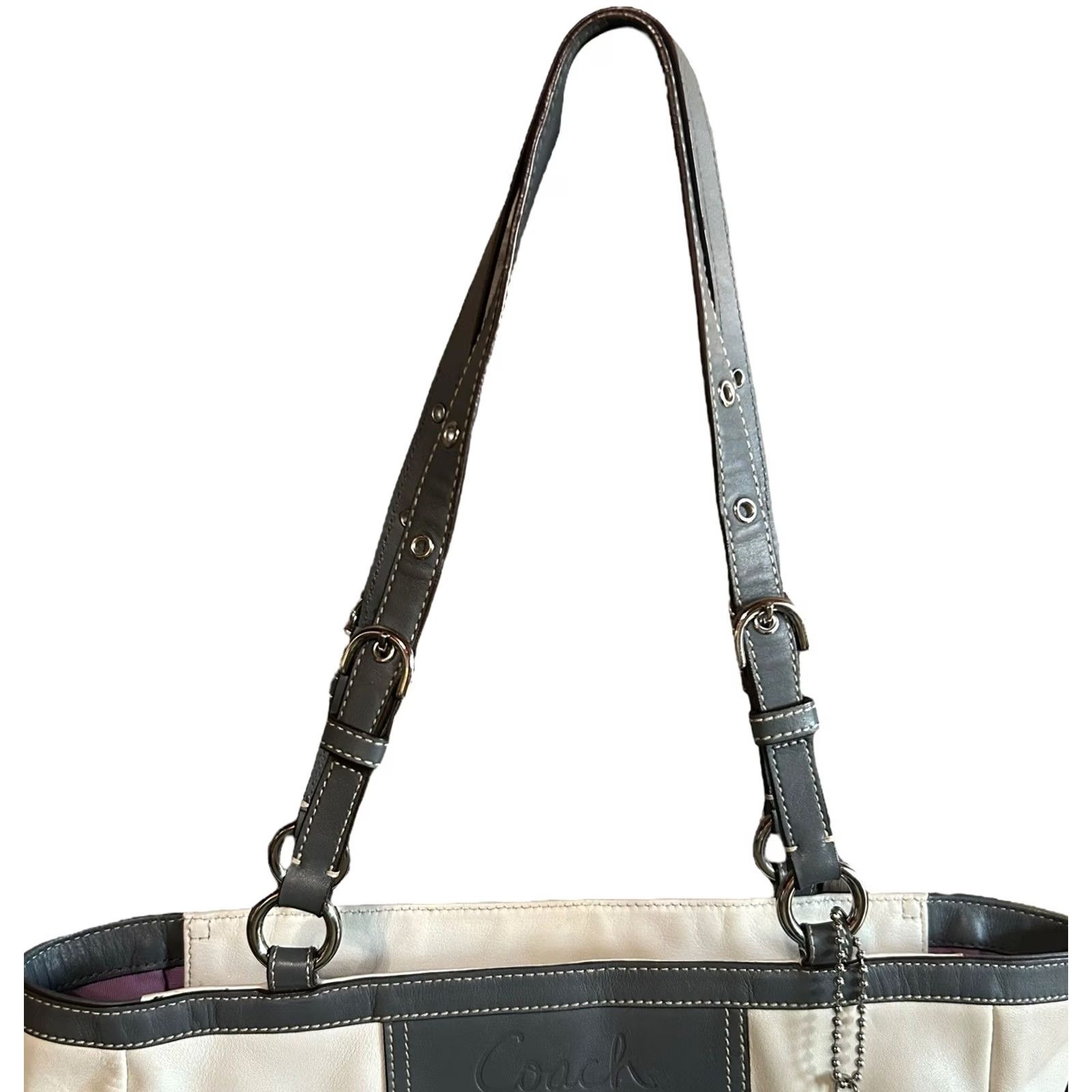 Coach Coach East West Gallery Tote Women Medium Leather Shoulder Bag Purse White Gray Leather Size ONE SIZE - 5 Thumbnail