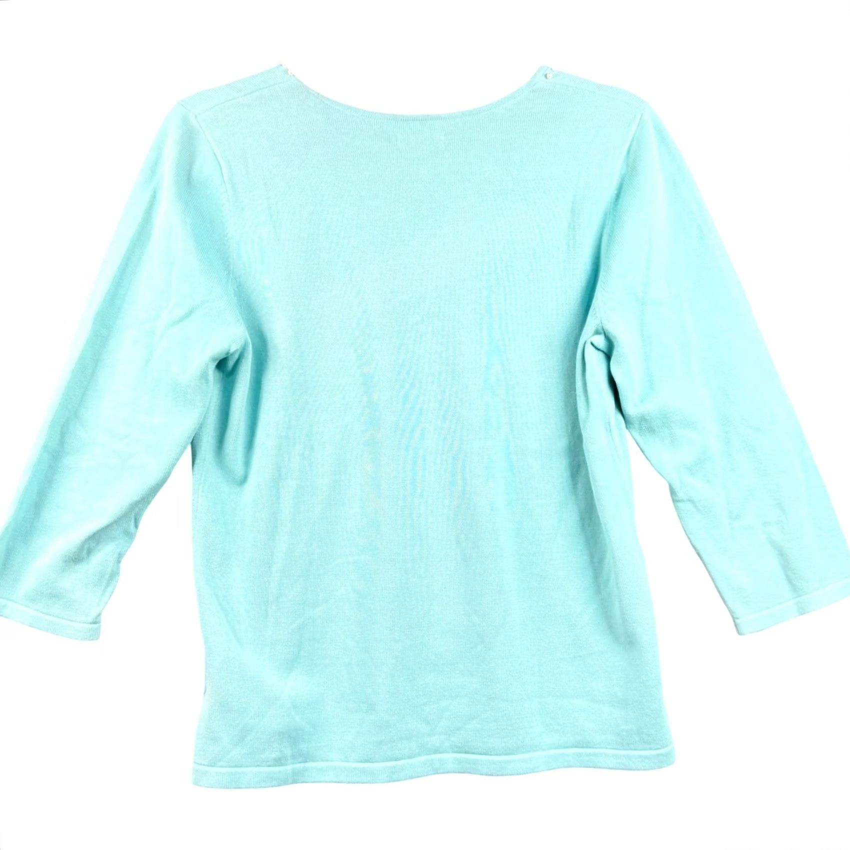 Vintage East 5th Sweater Womens Medium Scoop Neck 3/4 Sleeve Beaded Pearl Floral Mint Green Knit Pullover Casual Workwear Size M / US 6-8 / IT 42-44 - 4 Thumbnail