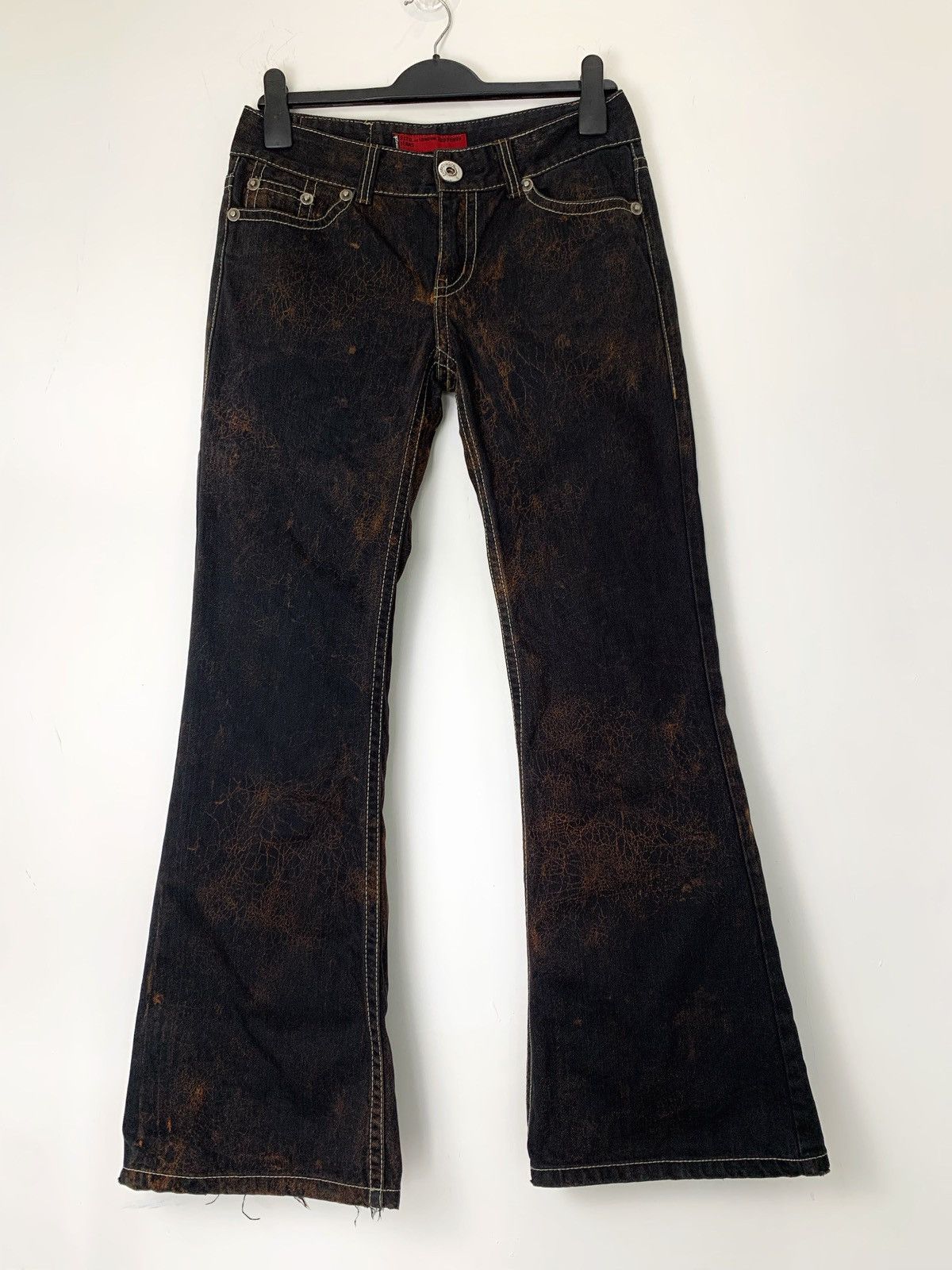 Japanese Brand Flare jeans cracked wash design zippy ziggy japan Size US 29 - 3 Thumbnail
