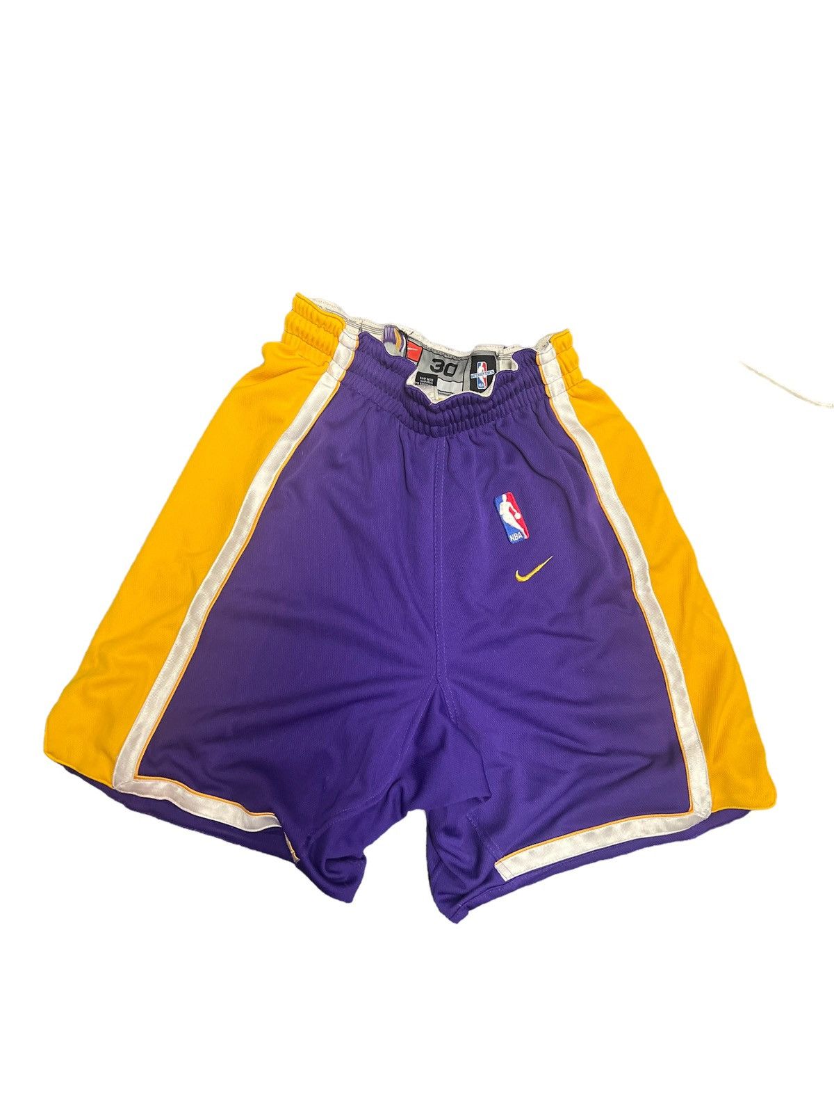 Image of Vintage Authentic Nike Lakers Shortskobe 1999 Purple Sz-30 in Yellow, Men's